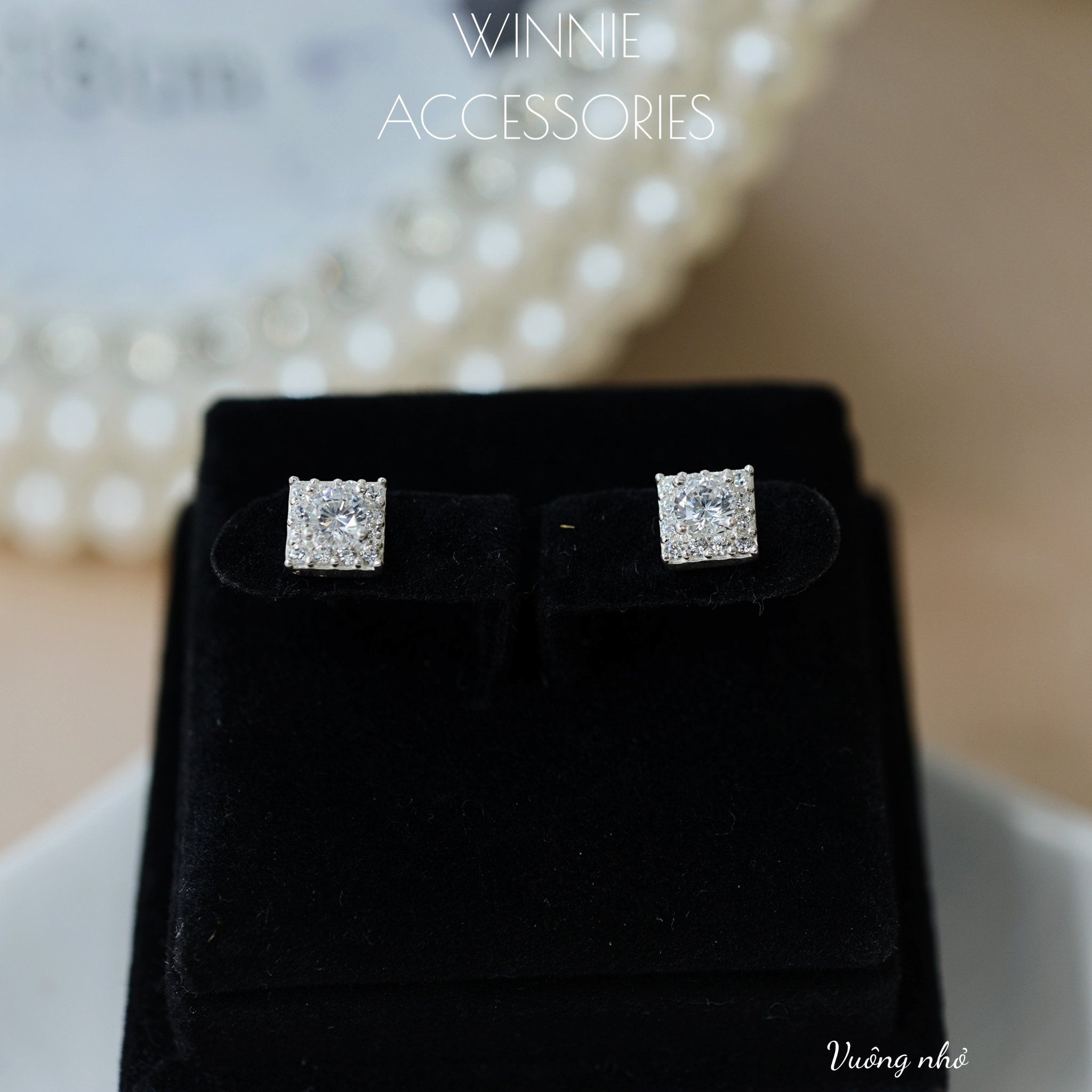  Hoa tai Bạc S925 Vuông nhỏ 