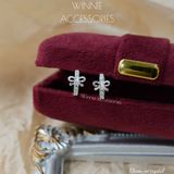  Hoa tai Bạc S925 Khoen Nơ Crystal 