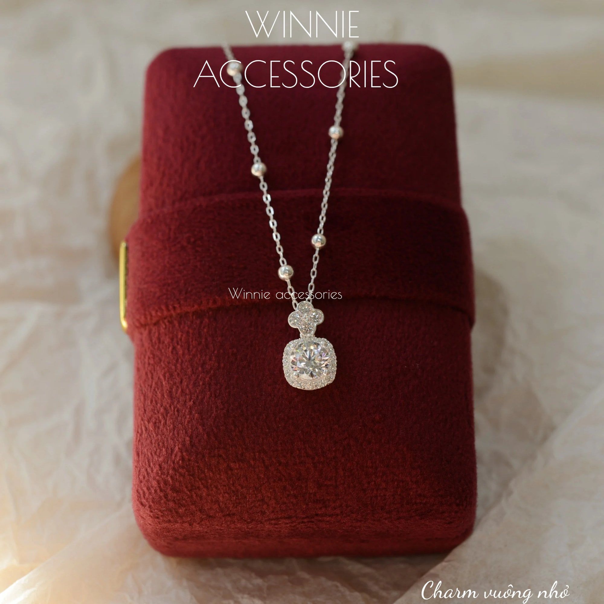  Charm Dây chuyền Bạc S925 Vuông nhỏ hoa (Không kèm dây) 