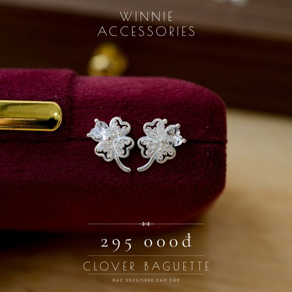  Hoa tai Bạc S925 Clover baguette 