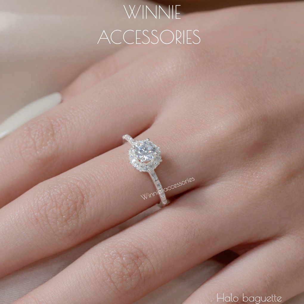  Nhẫn Bạc S925 Halo Baguette 