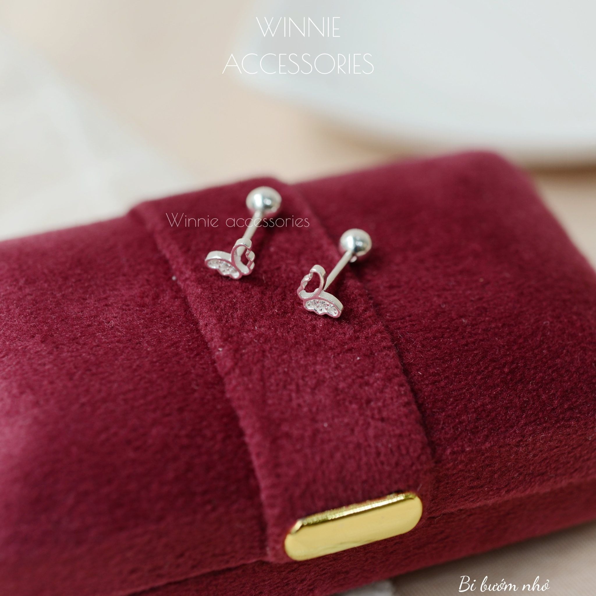  Hoa tai Bạc S925 Bi Bướm Nhỏ 