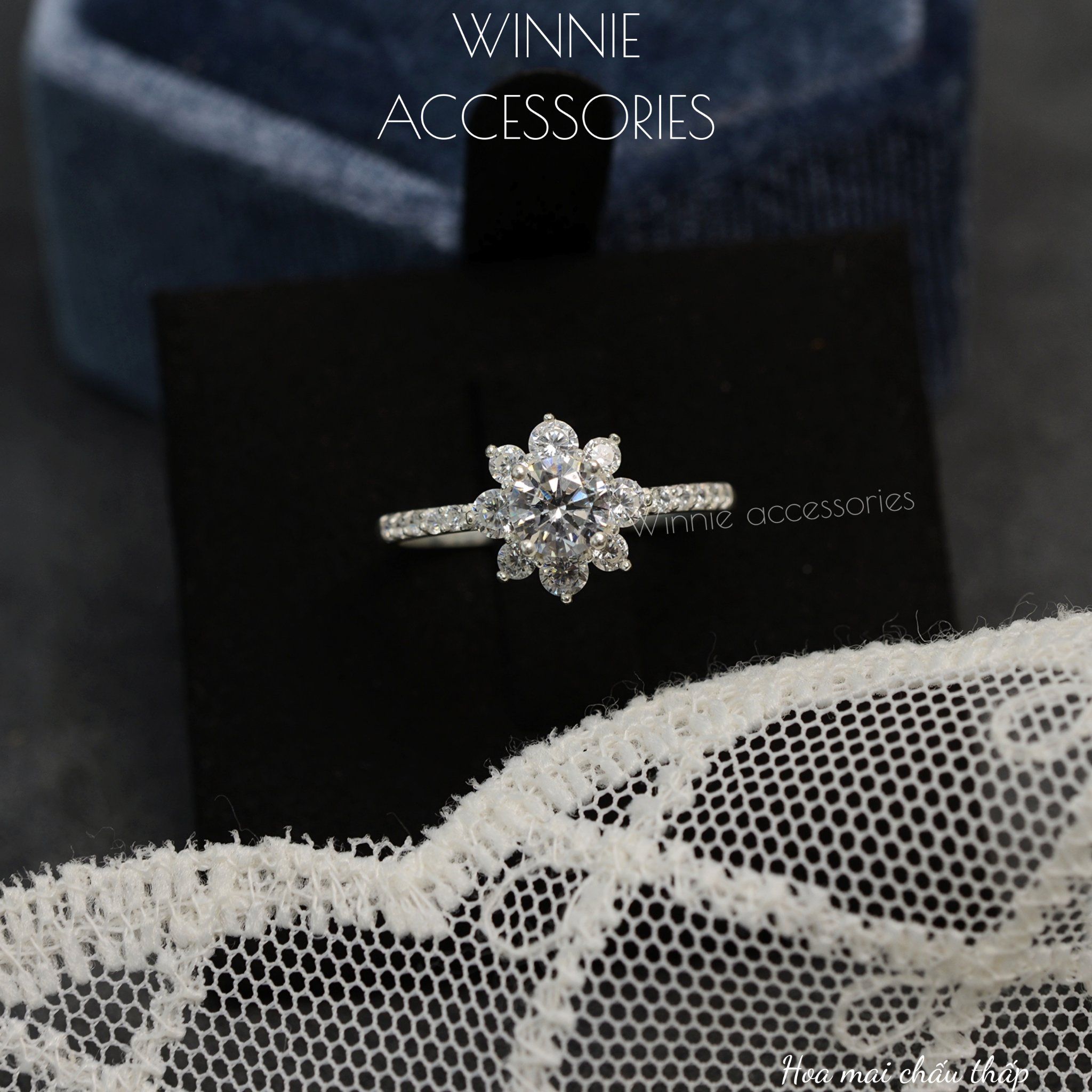  Nhẫn Bạc S925 Hoa mai chấu thấp 