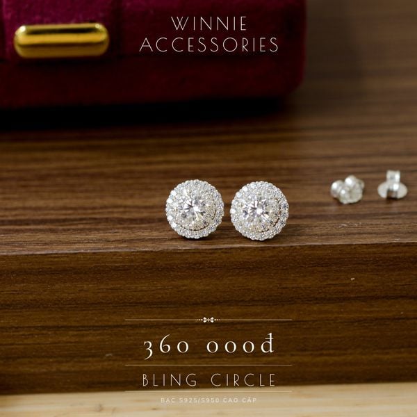  Hoa tai Bạc S925 Bling circle 
