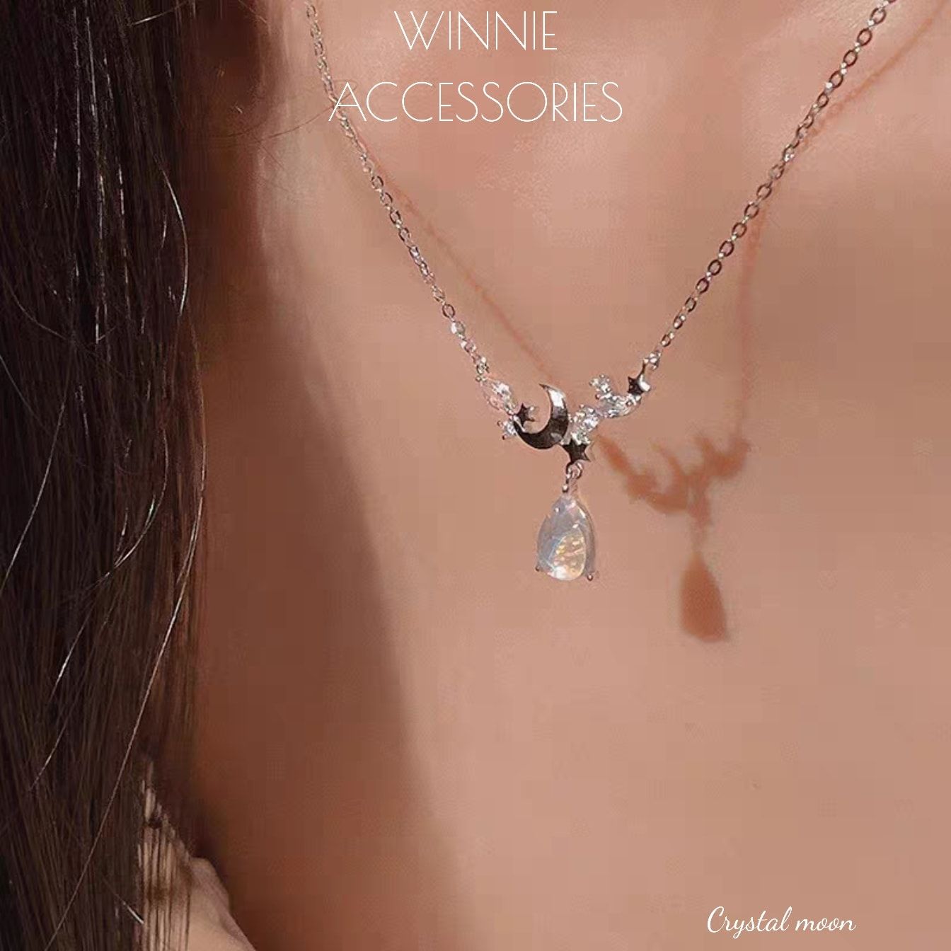  Dây chuyền Bạc S925 Crystal Moon (Xi Kim) 