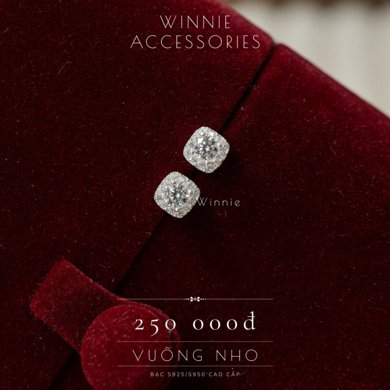  Hoa tai Bạc S925 Vuông nhỏ 