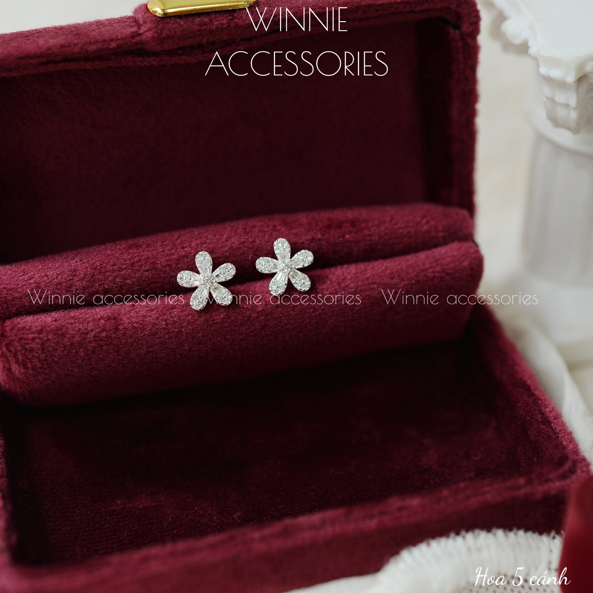  Hoa tai Bạc S925 Hoa 5 cánh 