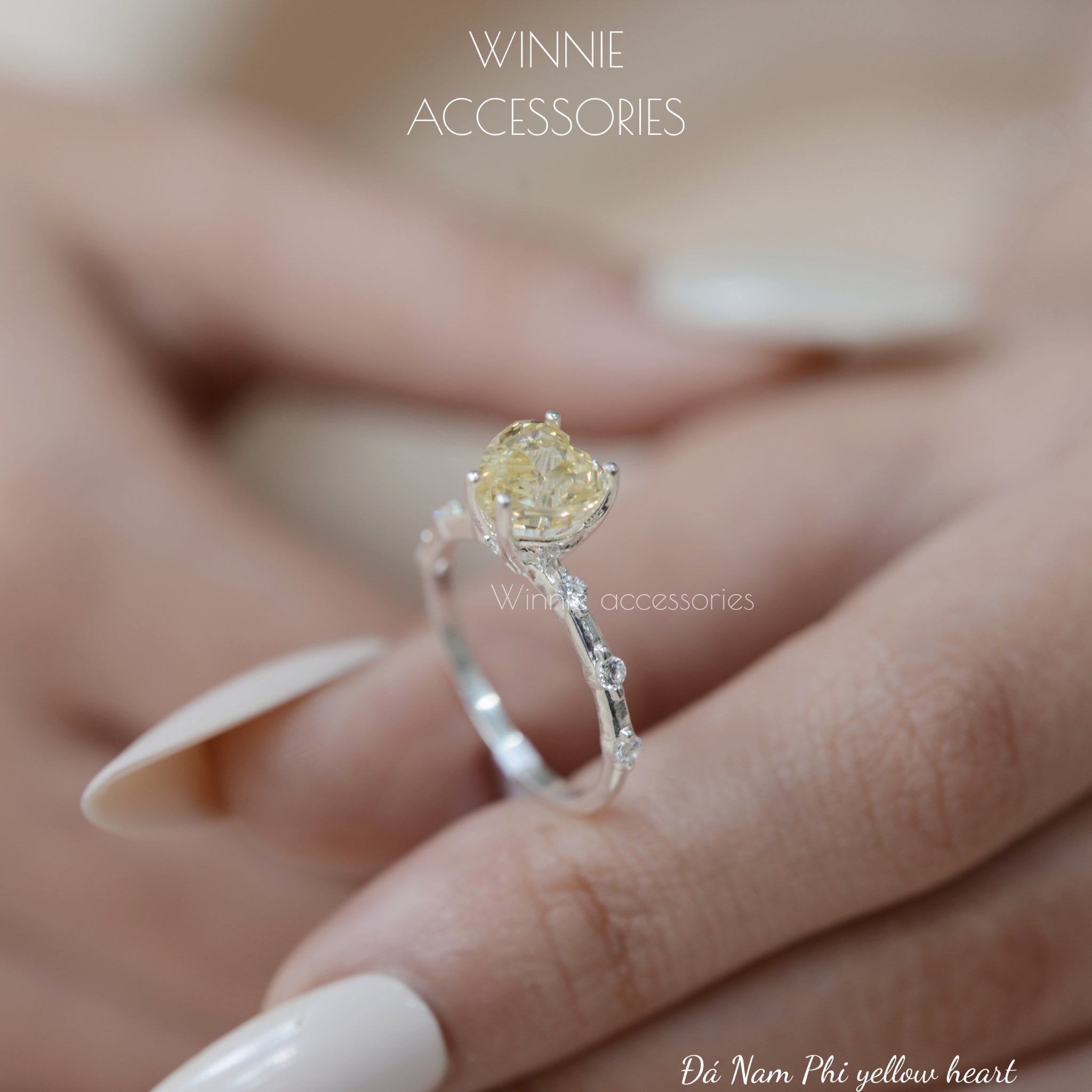  Nhẫn Bạc S925 Đá Nam Phi Yellow heart 