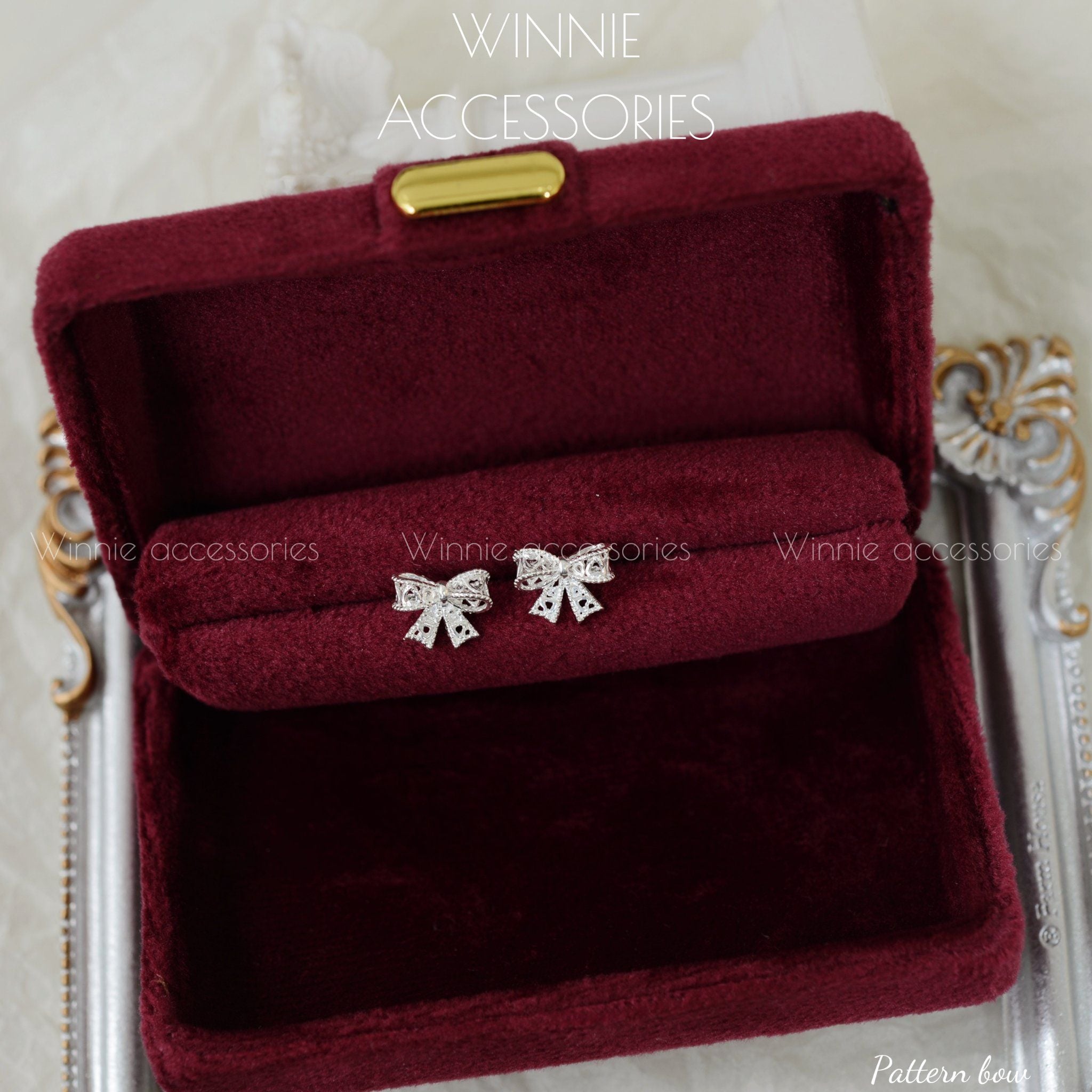  Hoa tai Bạc S925 Pattern bow 