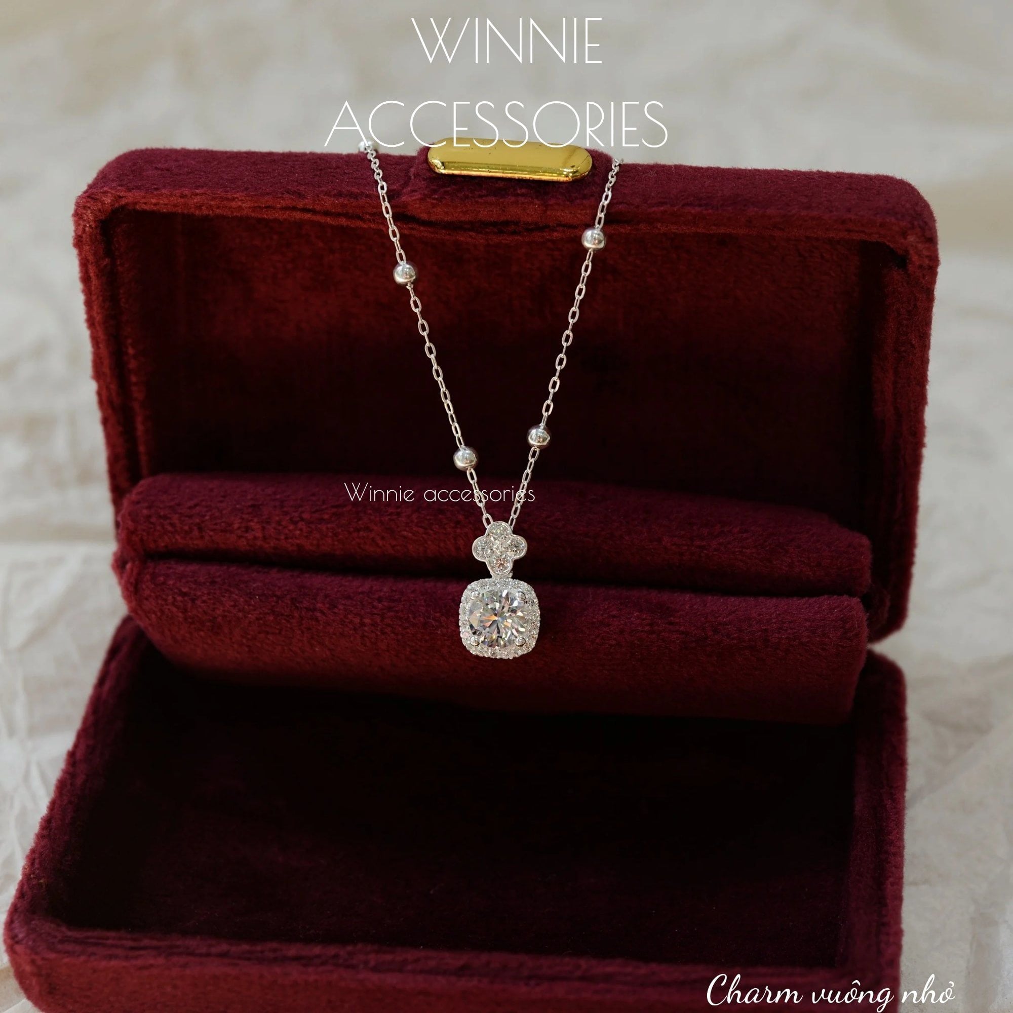  Charm Dây chuyền Bạc S925 Vuông nhỏ hoa (Không kèm dây) 