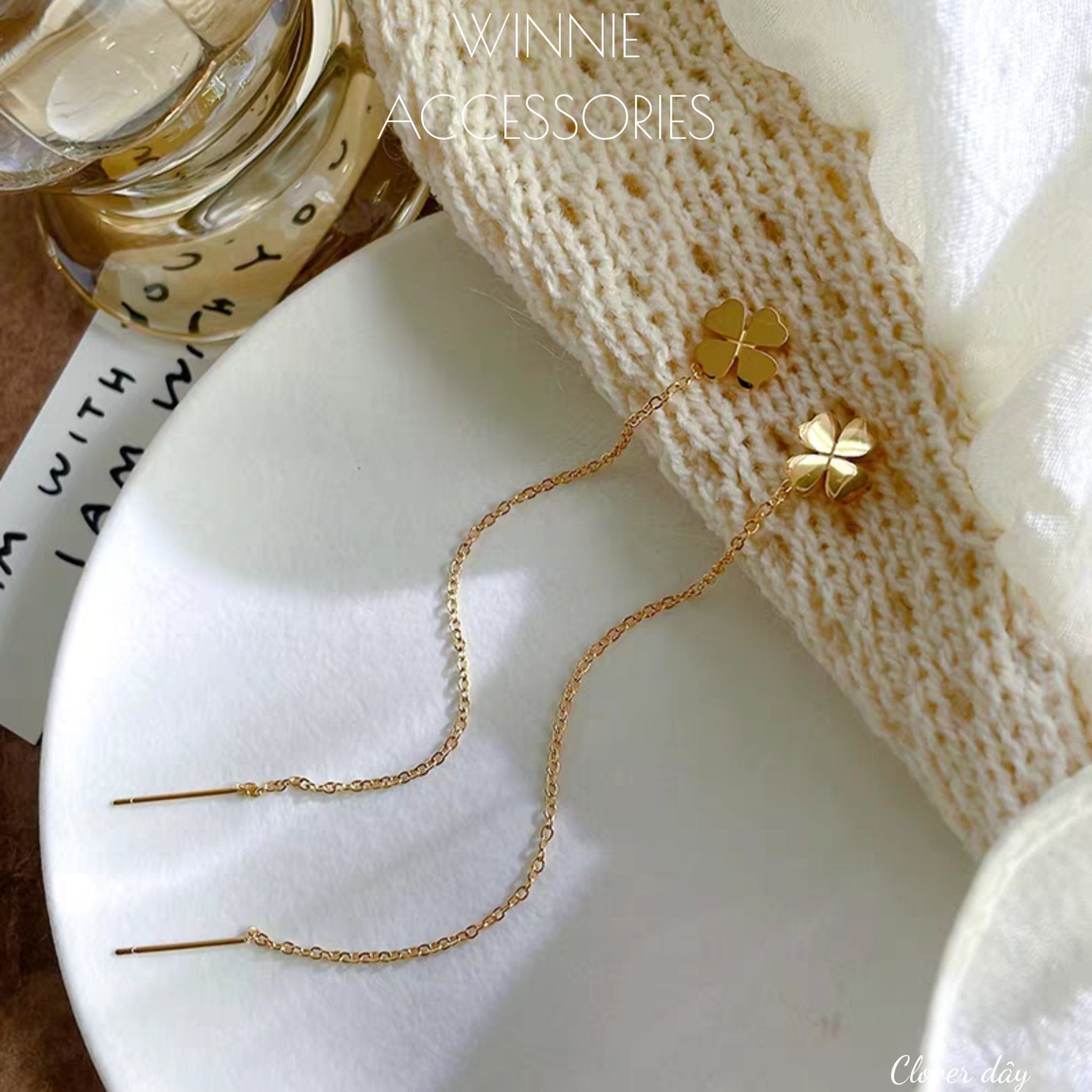  Hoa tai Titan Clover dây 