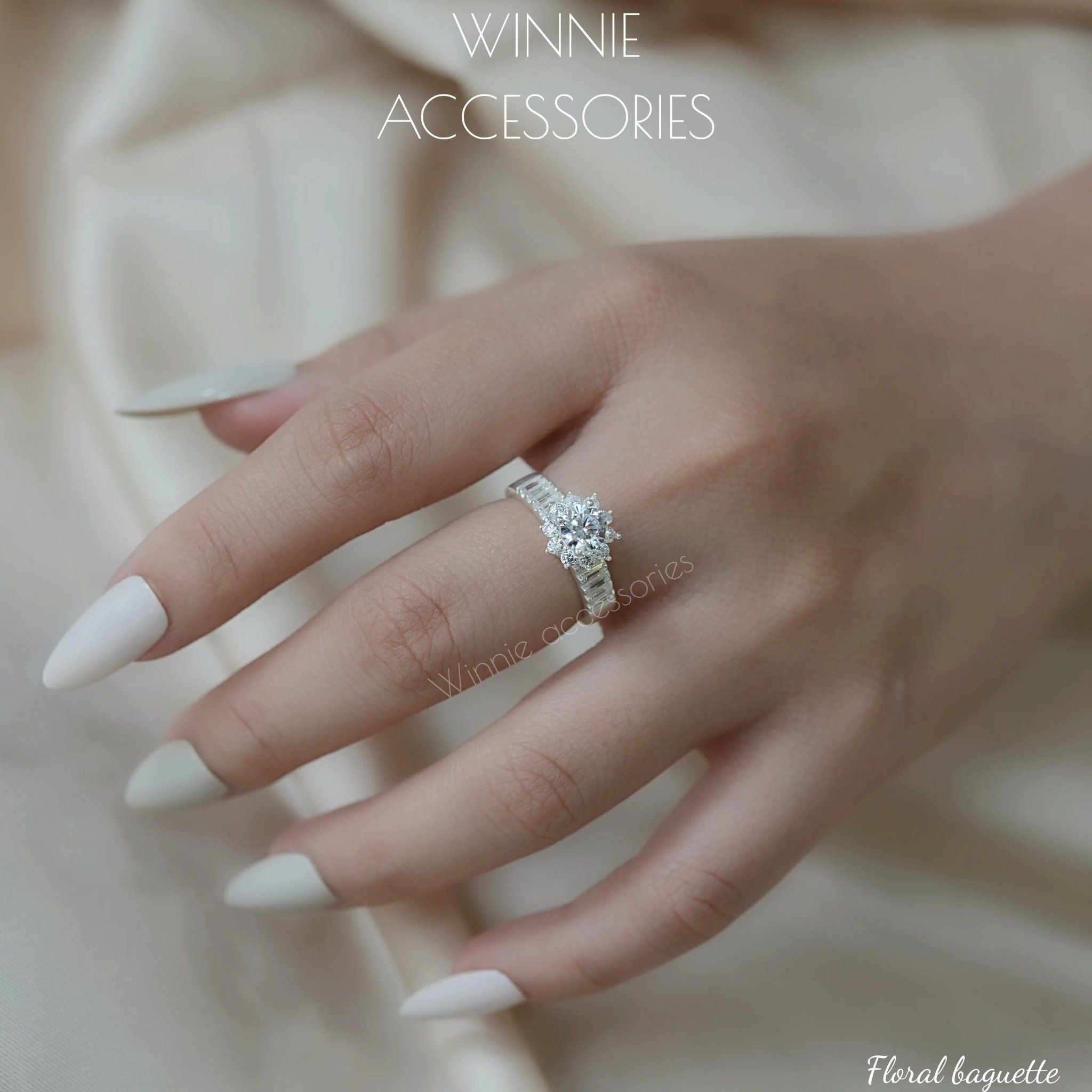  Nhẫn Bạc S925 Floral Baguette 