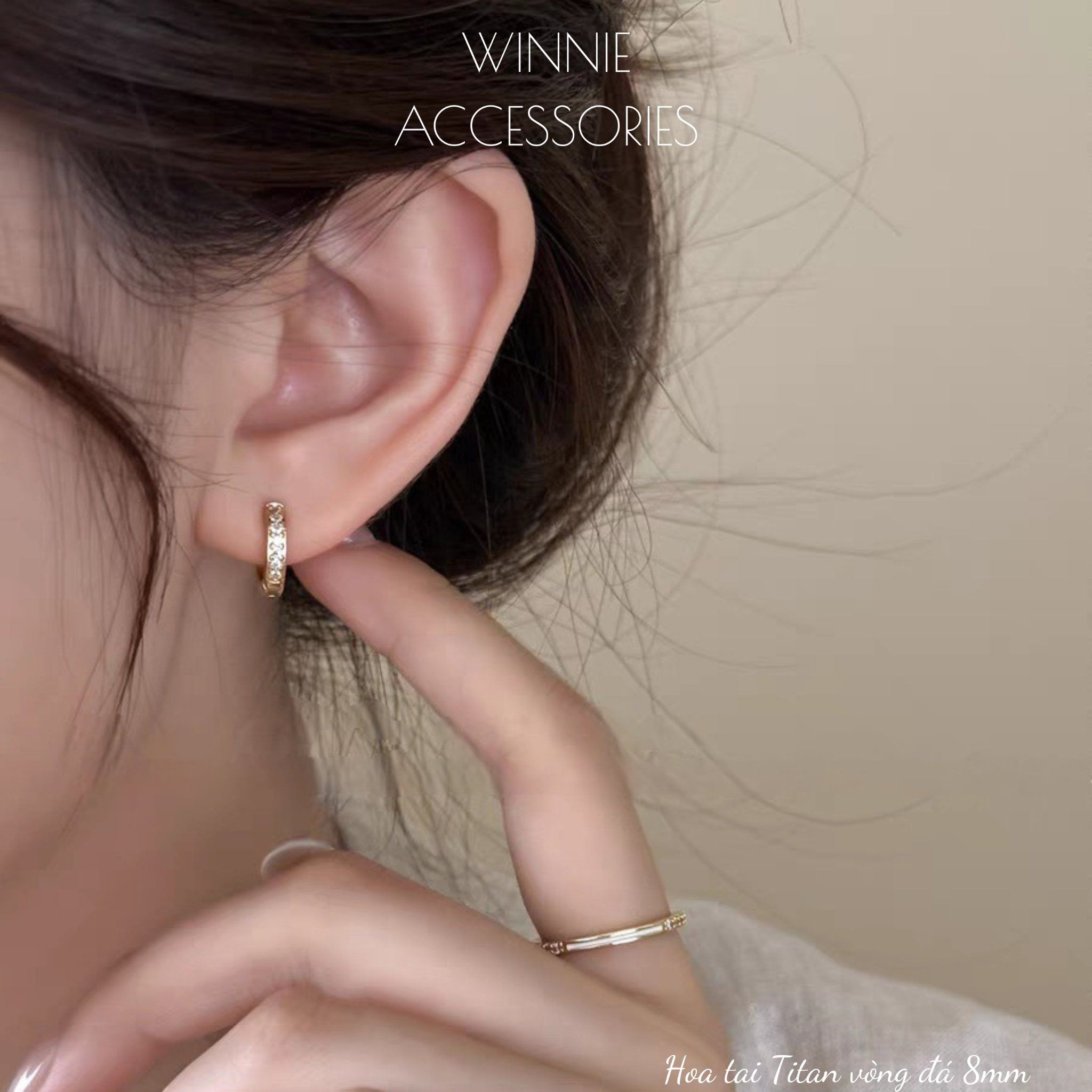  Hoa tai Titan Vòng đá 8mm 