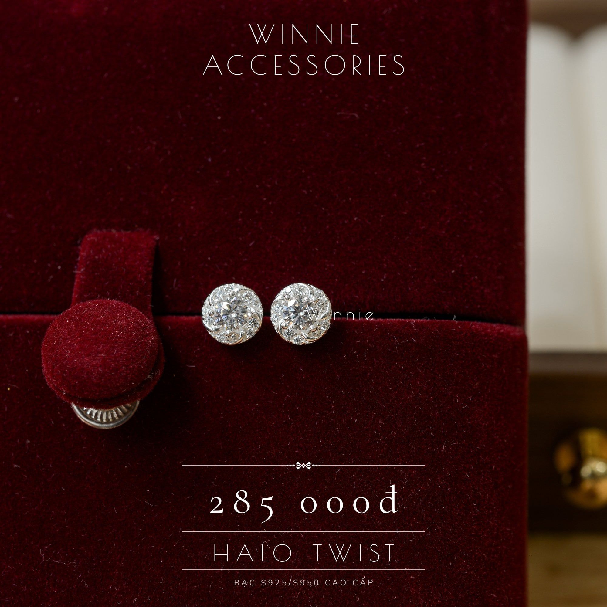  Hoa tai Bạc S925 Halo Twist 