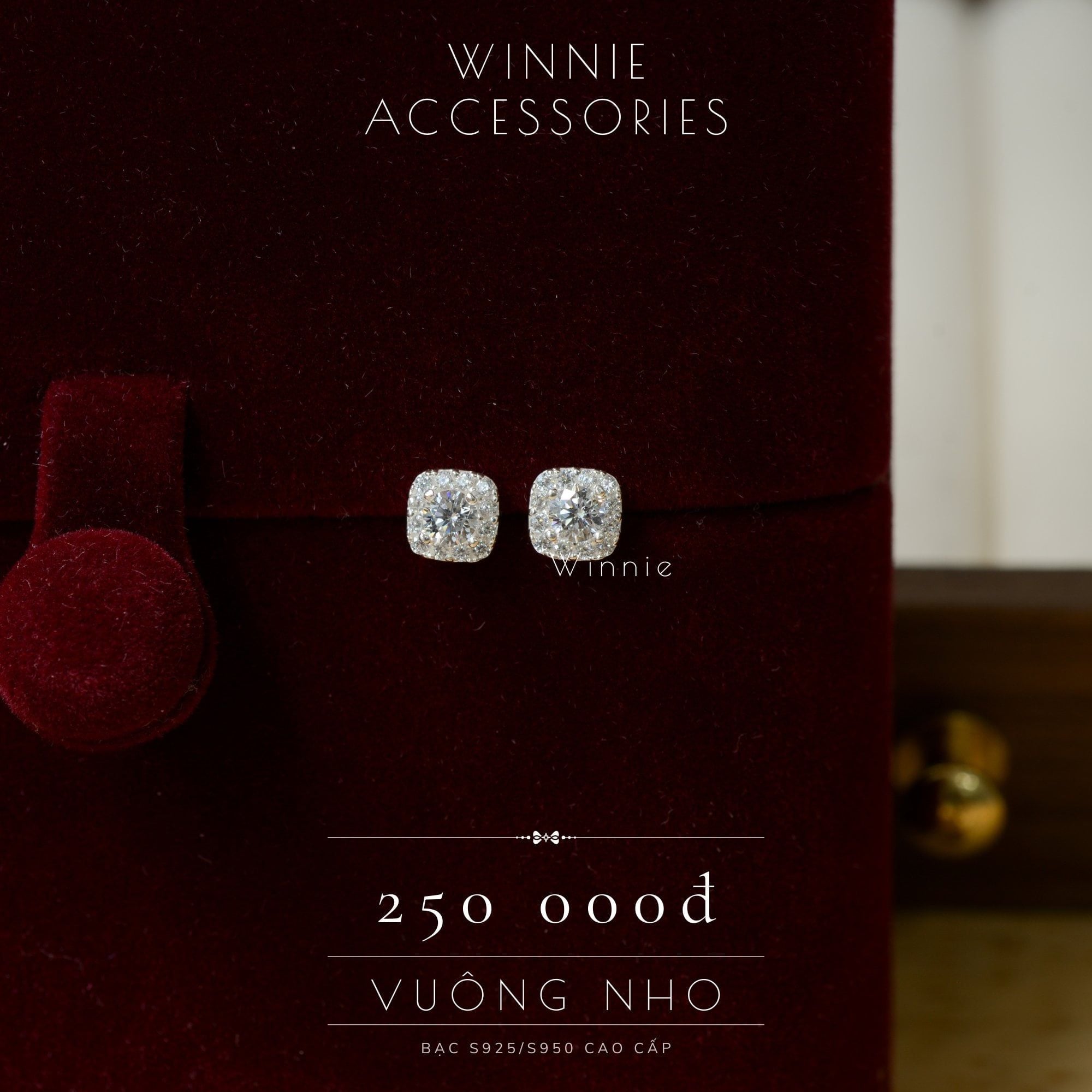  Hoa tai Bạc S925 Vuông nhỏ 