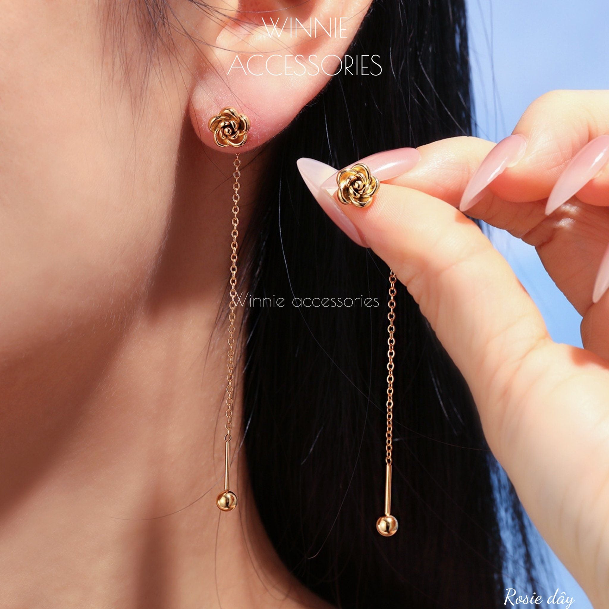  Hoa tai Titan Rosie dây 