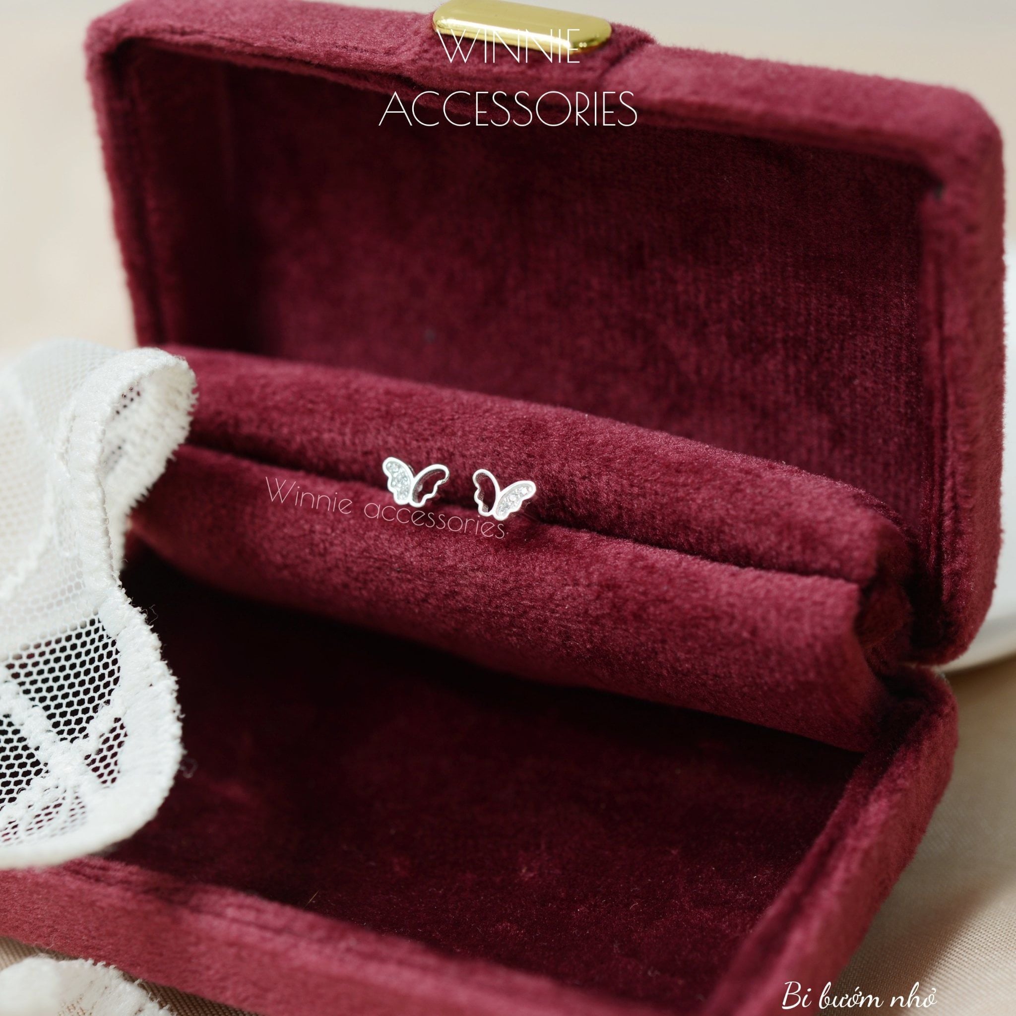  Hoa tai Bạc S925 Bi Bướm Nhỏ 