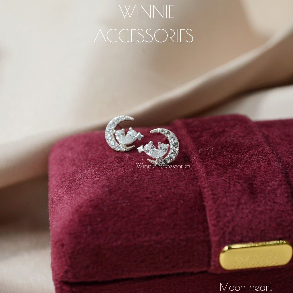  Hoa tai Bạc S925 Moon Heart 