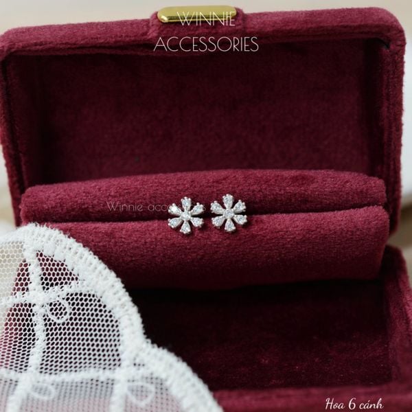  Hoa tai Bạc S925 Hoa 6 cánh 