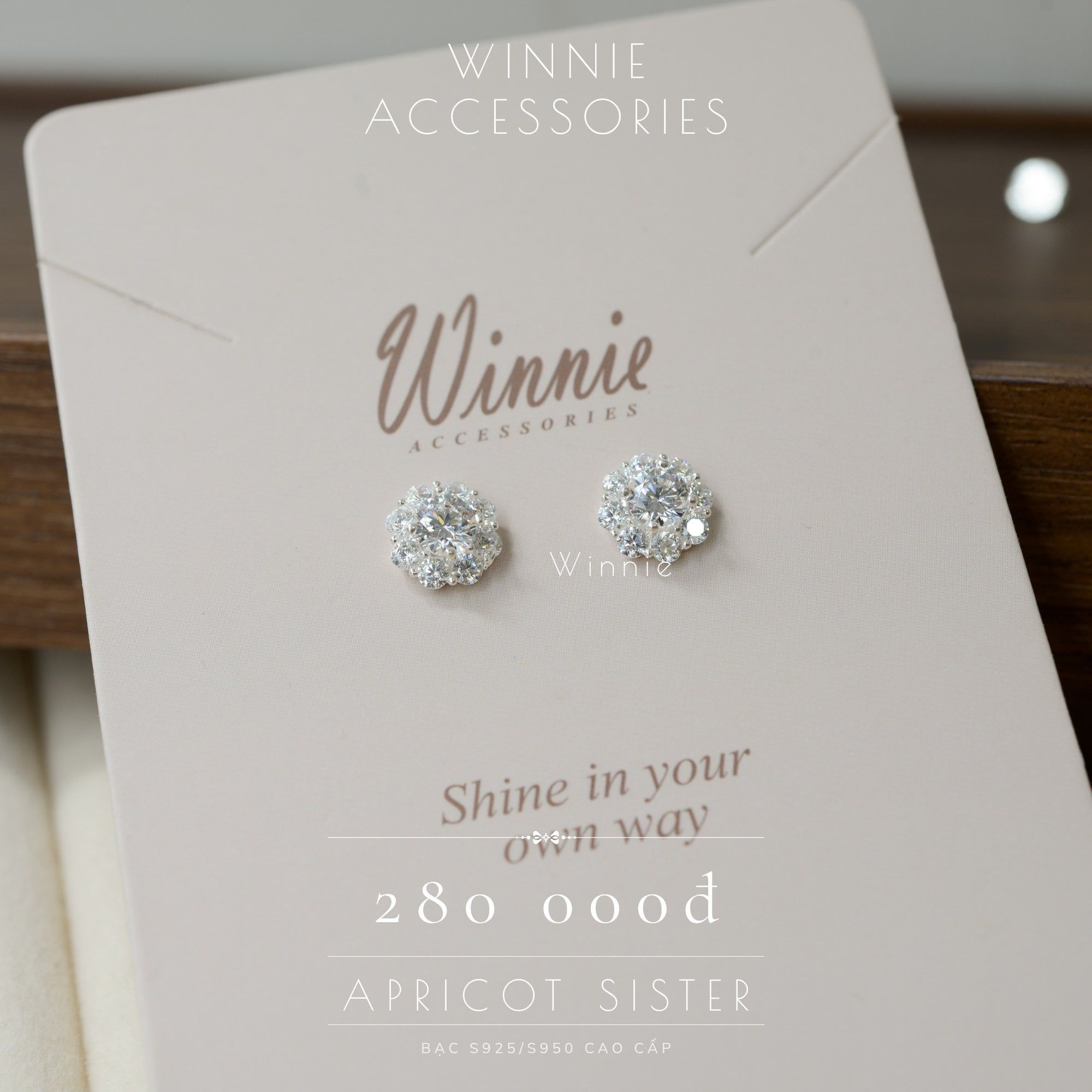  Hoa tai Bạc S925 Apricot Sister 