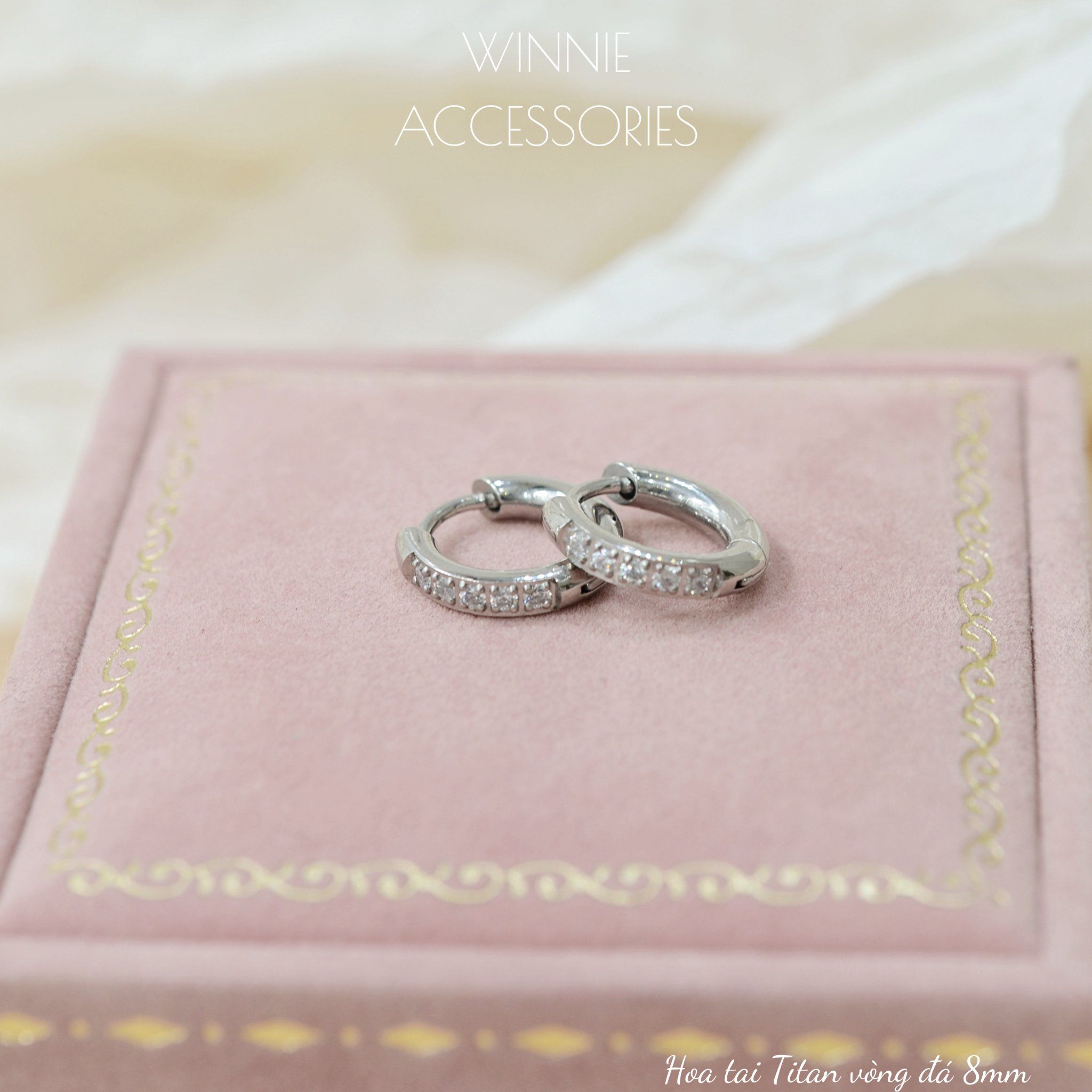  Hoa tai Titan Vòng đá 8mm 