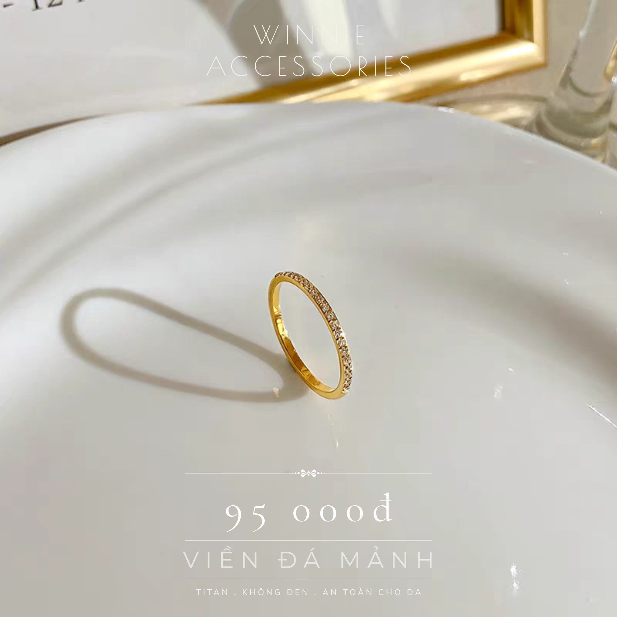  Nhẫn titan viền đá mảnh VG 
