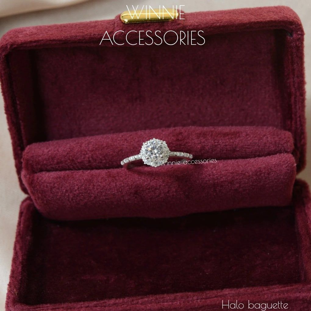  Nhẫn Bạc S925 Halo Baguette 