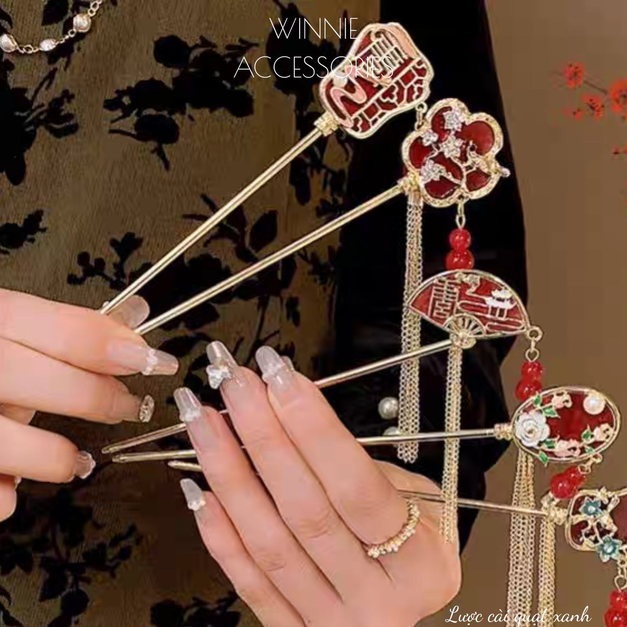  Trâm Quạt Oval Đỏ 