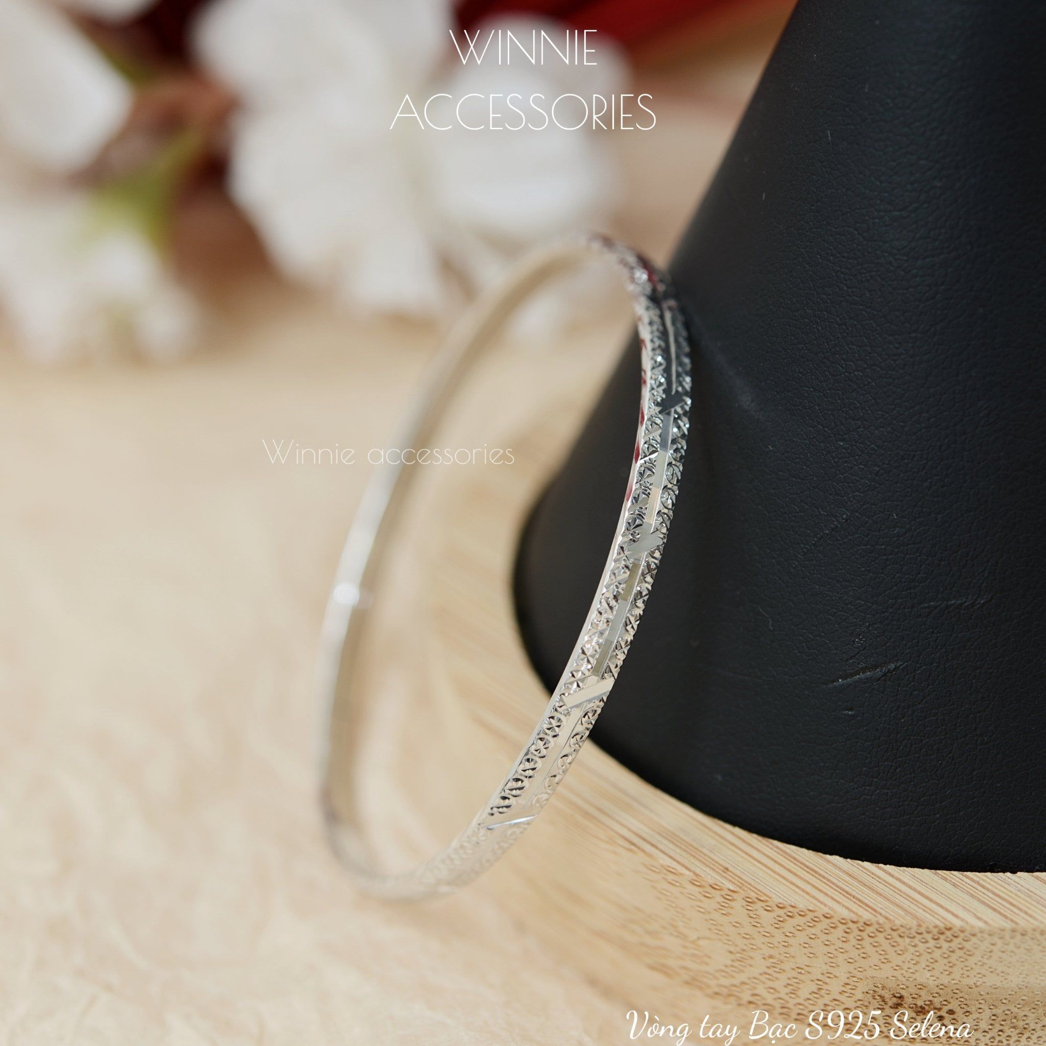  Vòng tay Bạc S925 Selena bản dẹp 4ly (Đã xi Bạch Kim) 