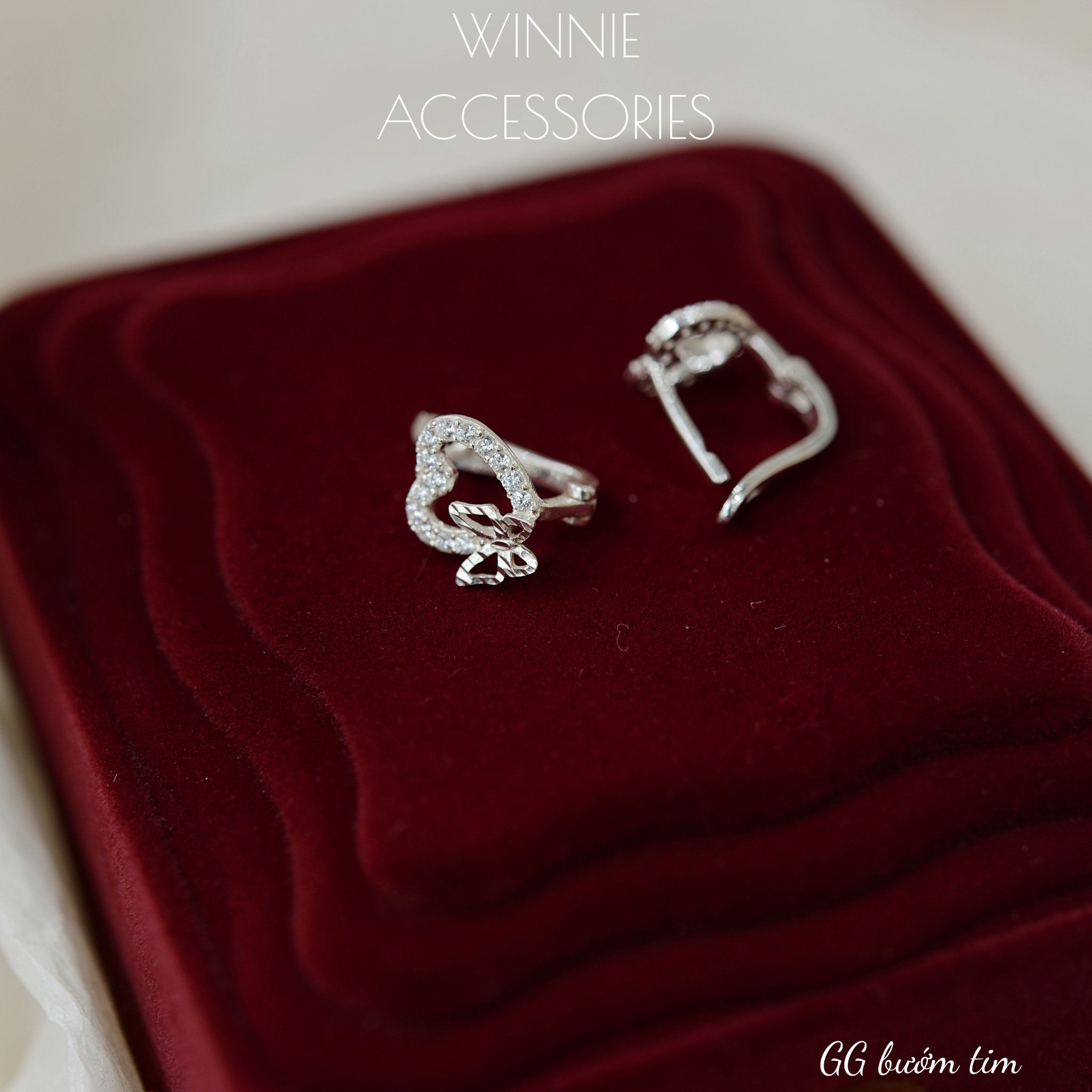  Hoa tai Bạc S925 GG Bướm Tim 