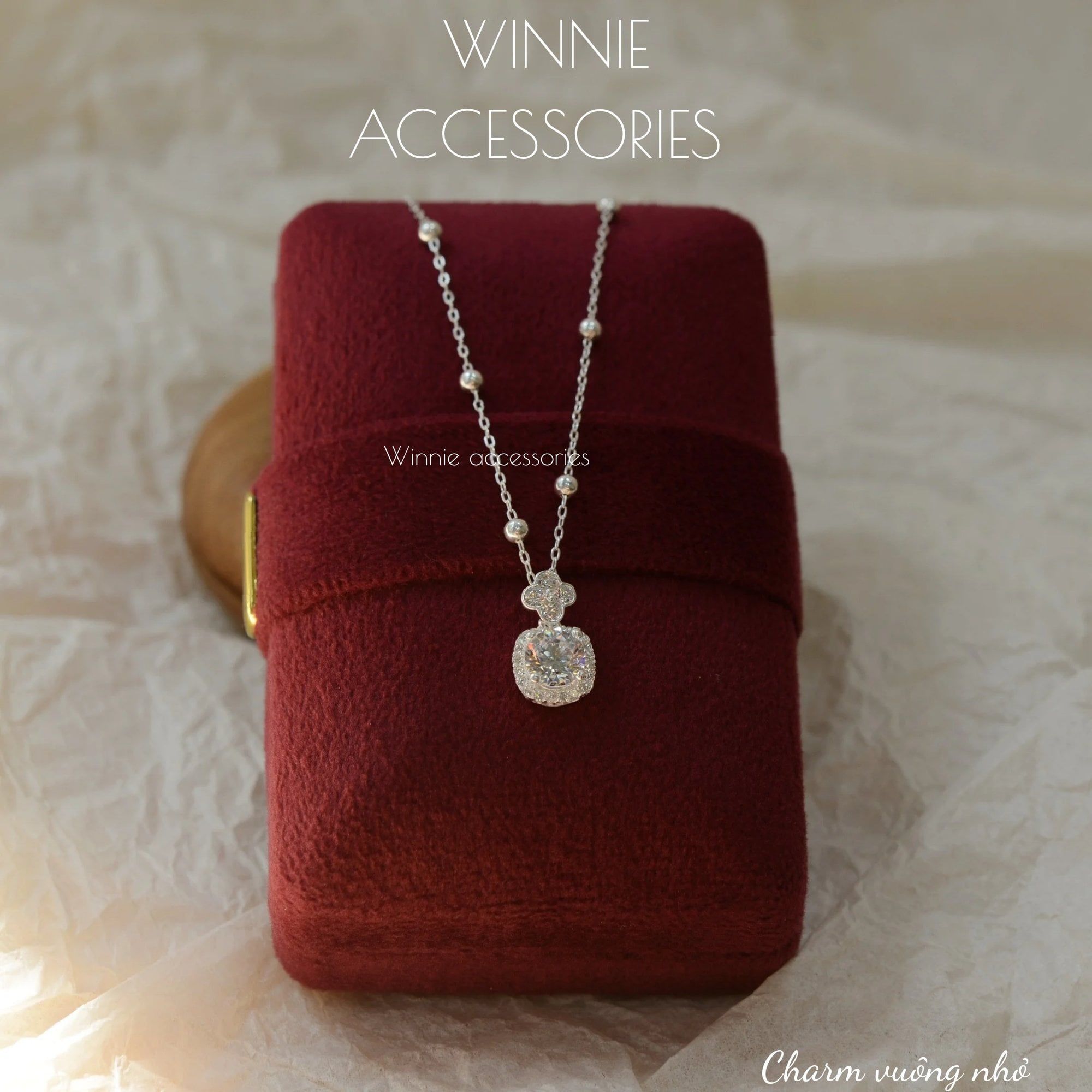  Charm Dây chuyền Bạc S925 Vuông nhỏ hoa (Không kèm dây) 