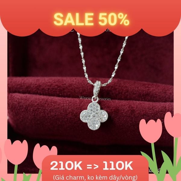  Charm Dây chuyền Bạc S925 Cỏ 4 lá Đá Tấm (không kèm dây) 