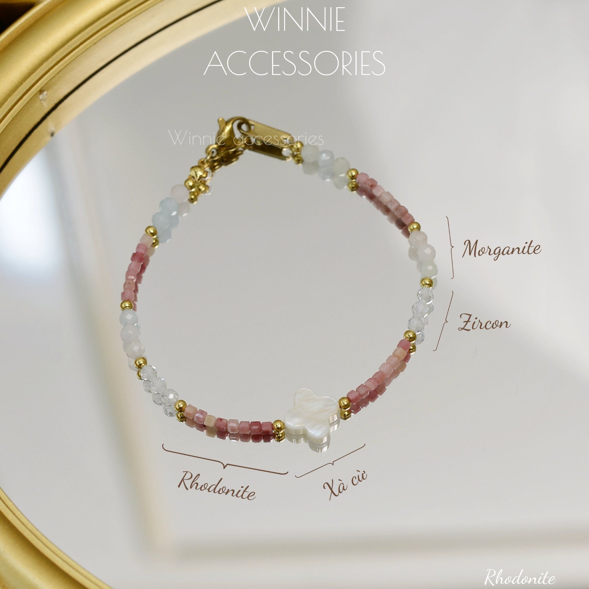  Lắc tay Titan Rhodonite (đá Tường Vi) 