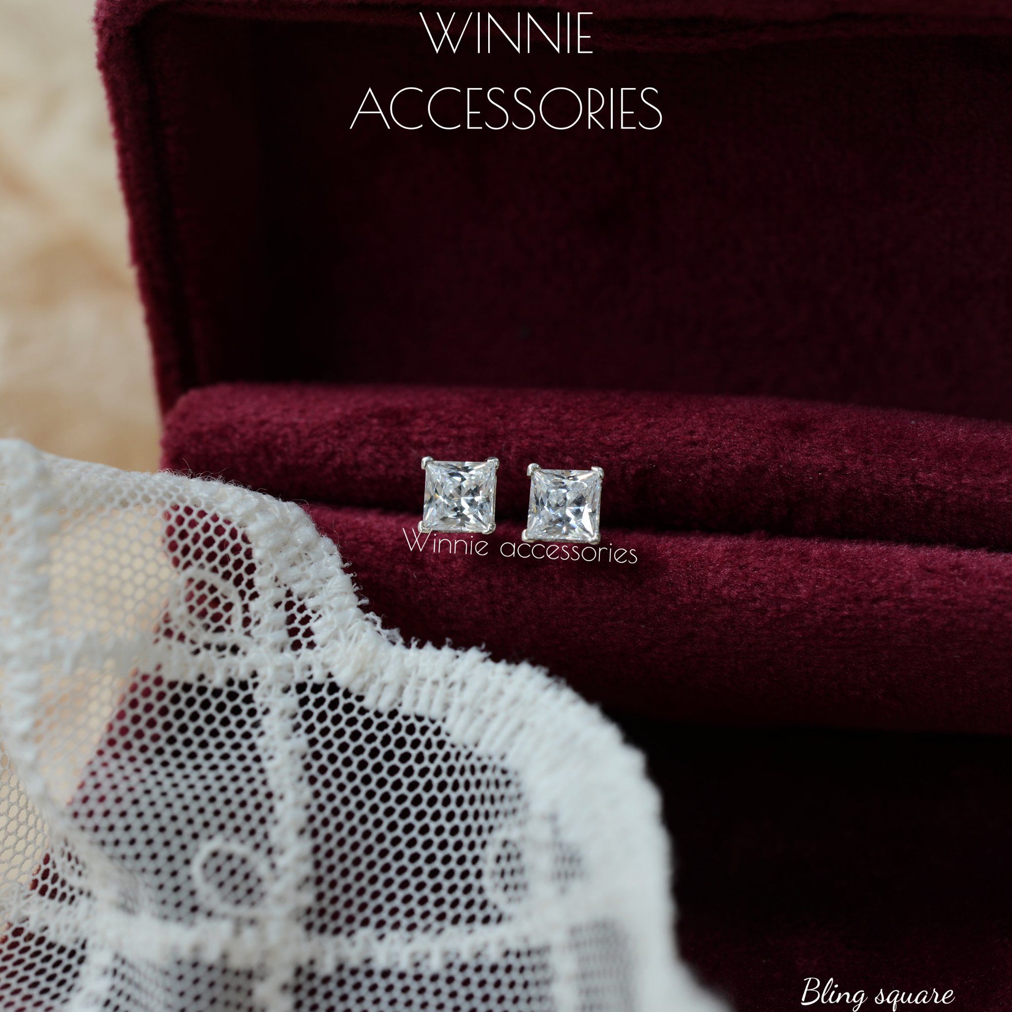  Hoa tai Bạc S925 Bling Square 