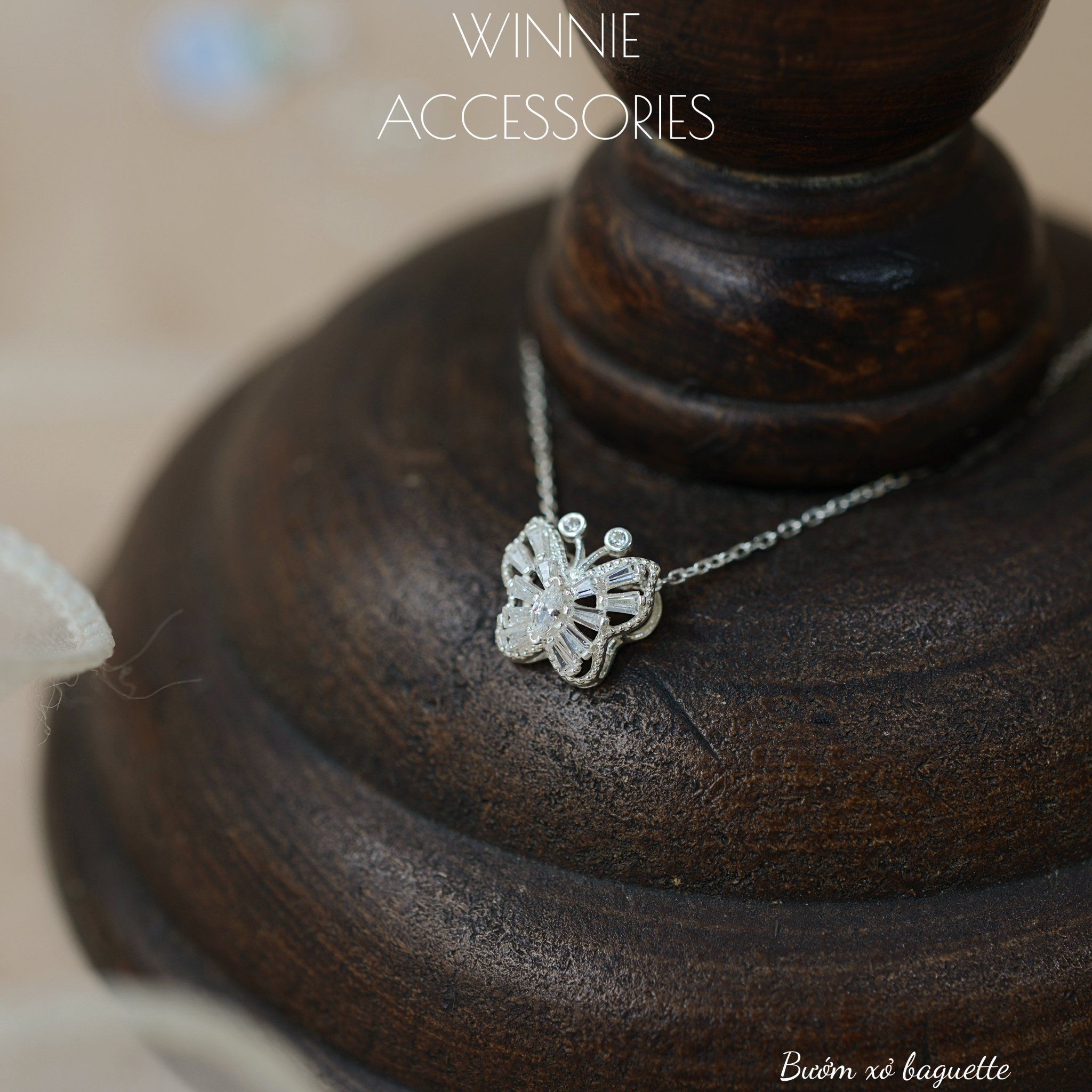  Dây chuyền Bạc S925 Bướm xỏ baguette 