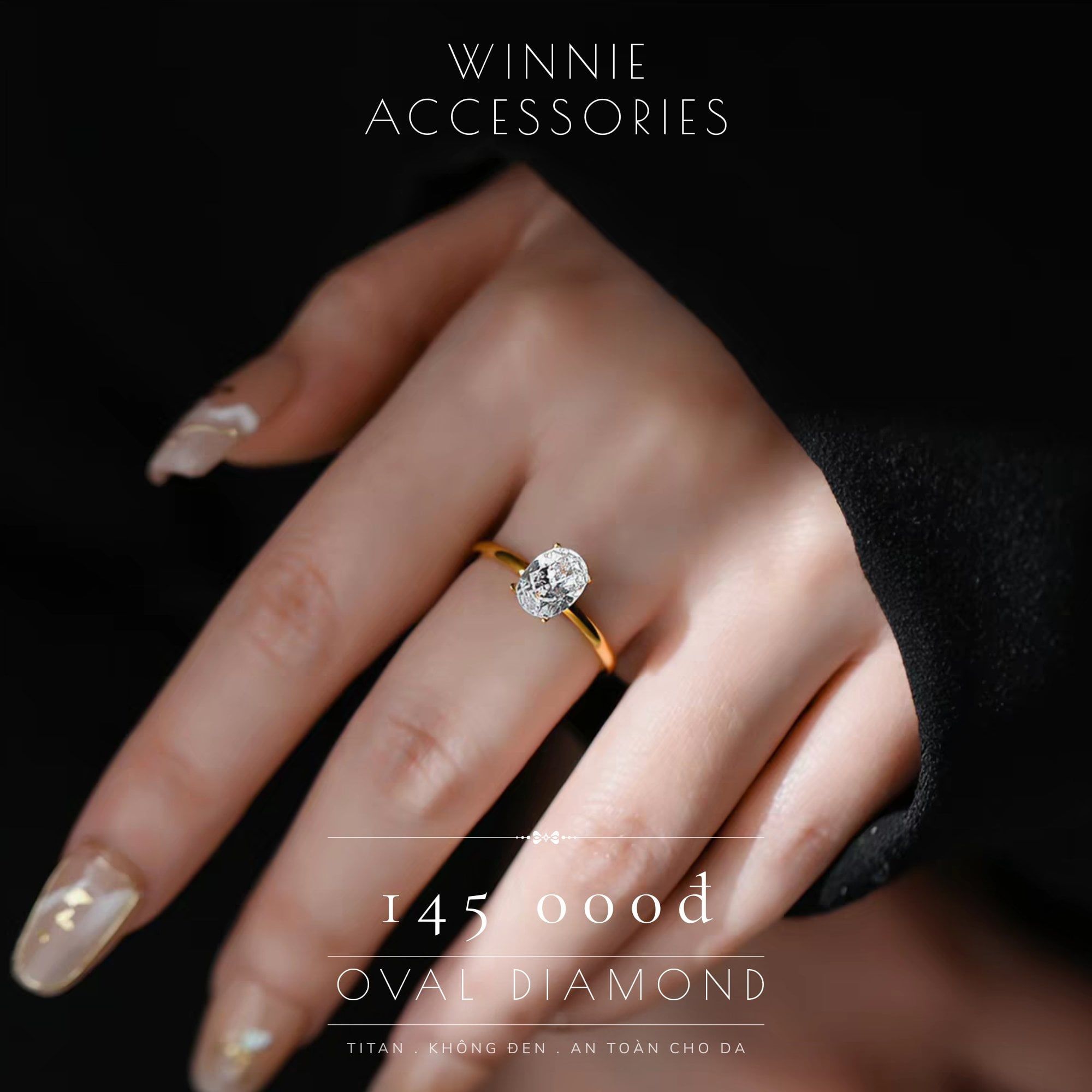  Nhẫn titan Oval Diamond 