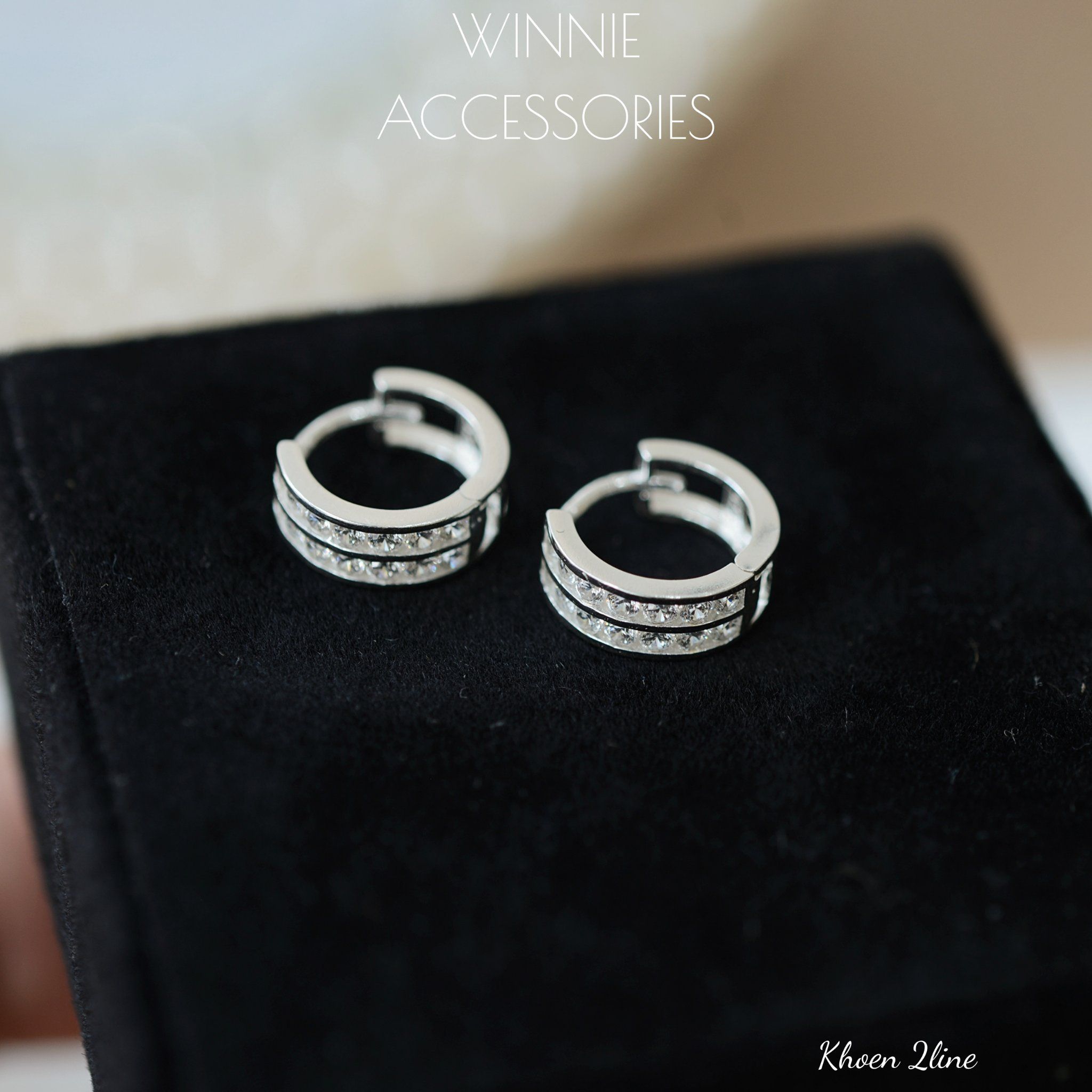  Hoa tai Bạc S925 Khoen 2 line 