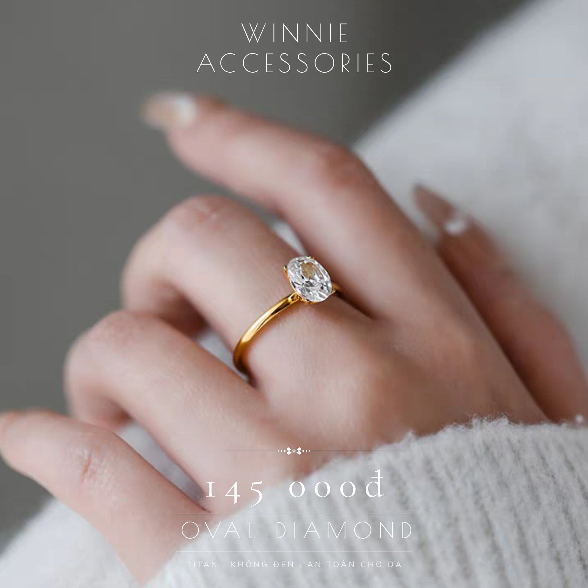  Nhẫn titan Oval Diamond 