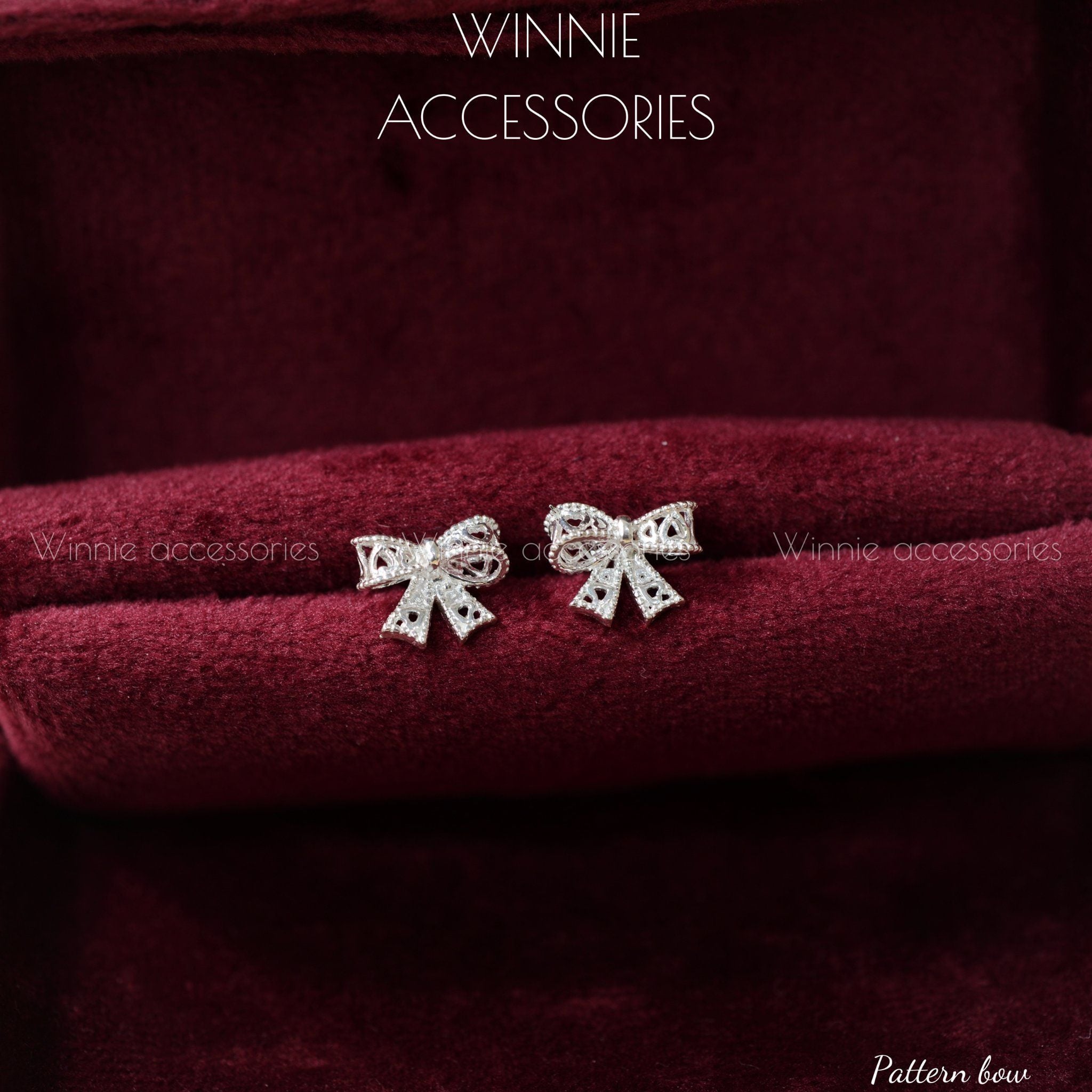  Hoa tai Bạc S925 Pattern bow 