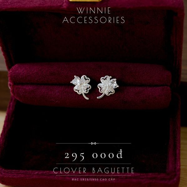  Hoa tai Bạc S925 Clover baguette 