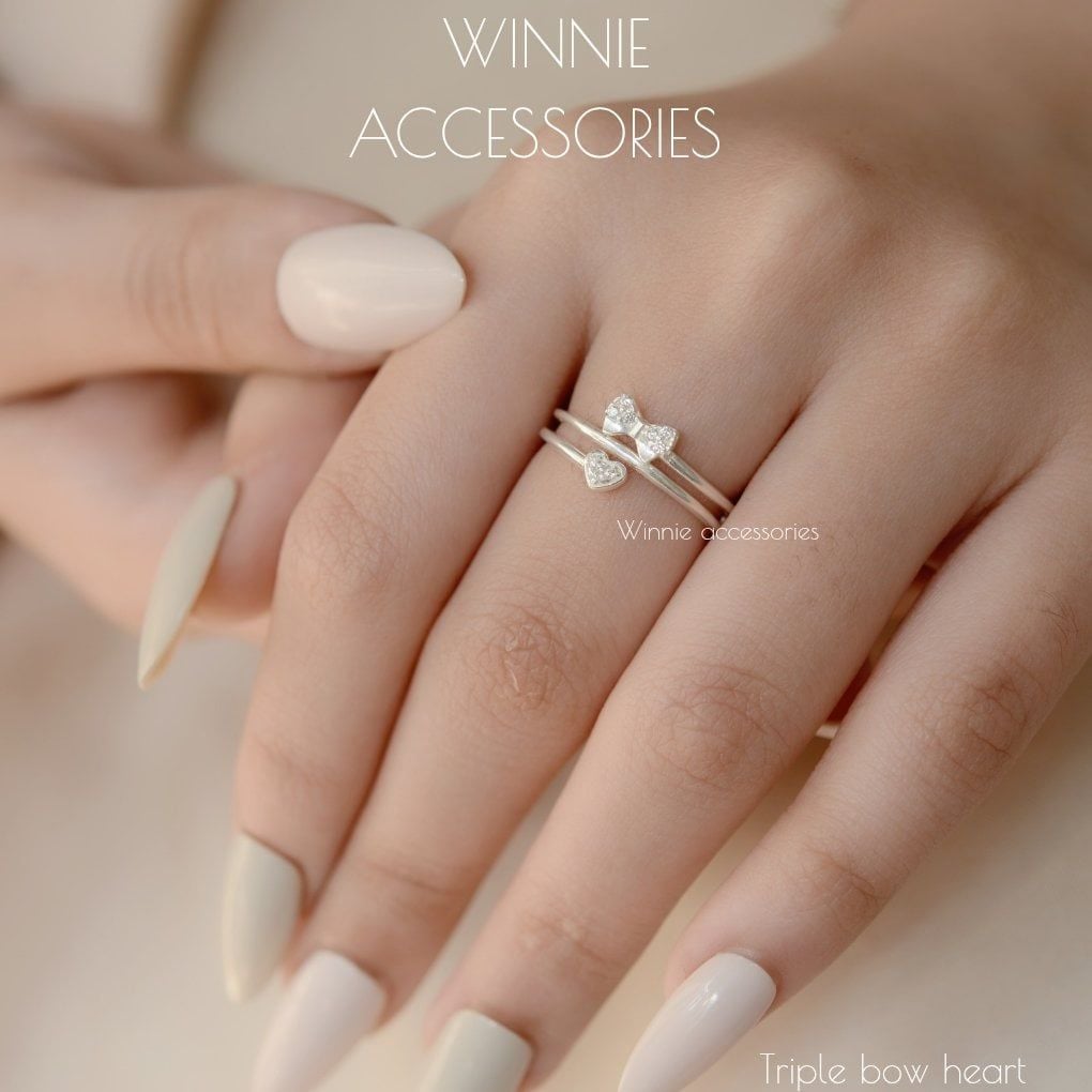  Nhẫn Bạc S925 Triple Bow Heart 