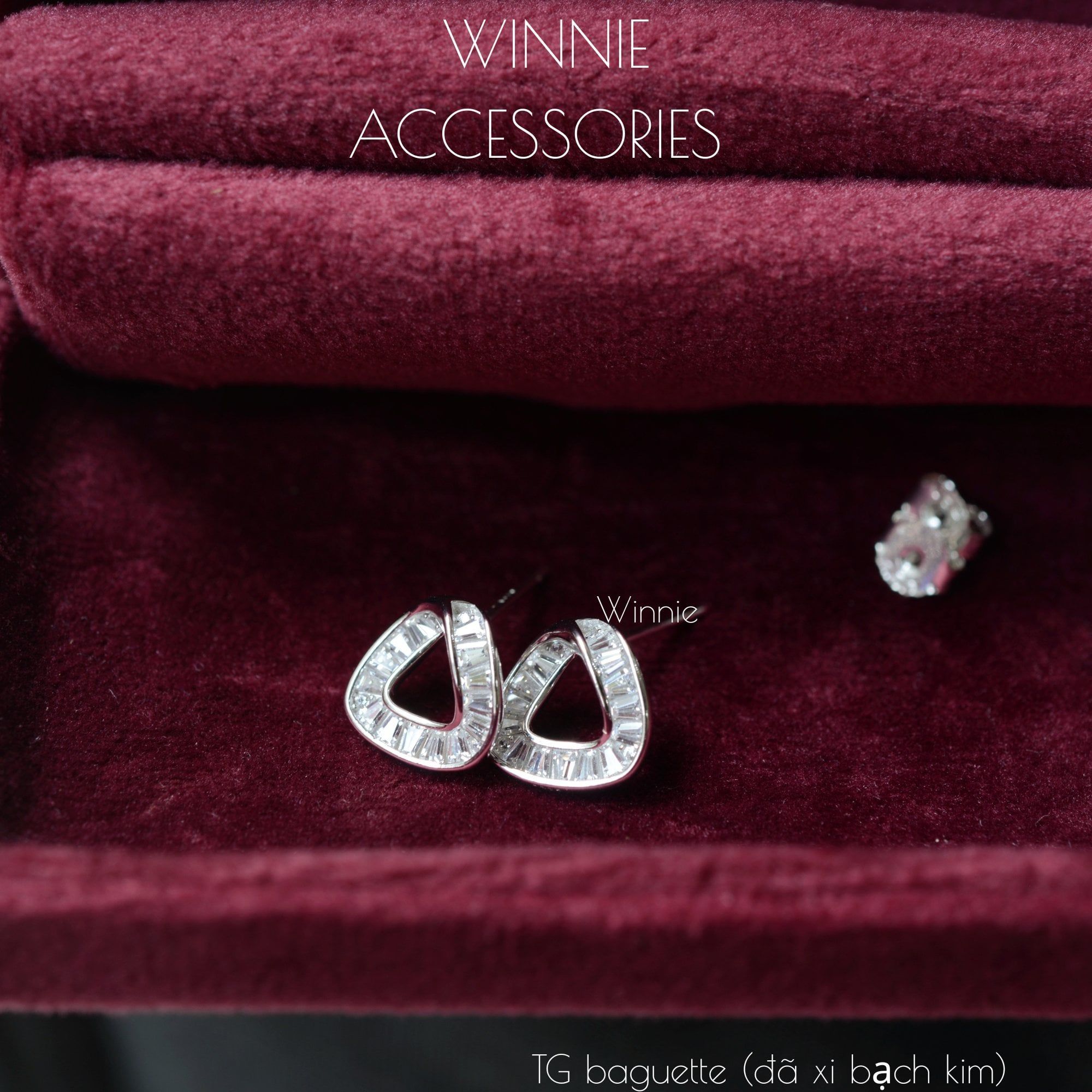 Hoa tai Bạc S925 TG baguette (Đã xi bạch kim) 