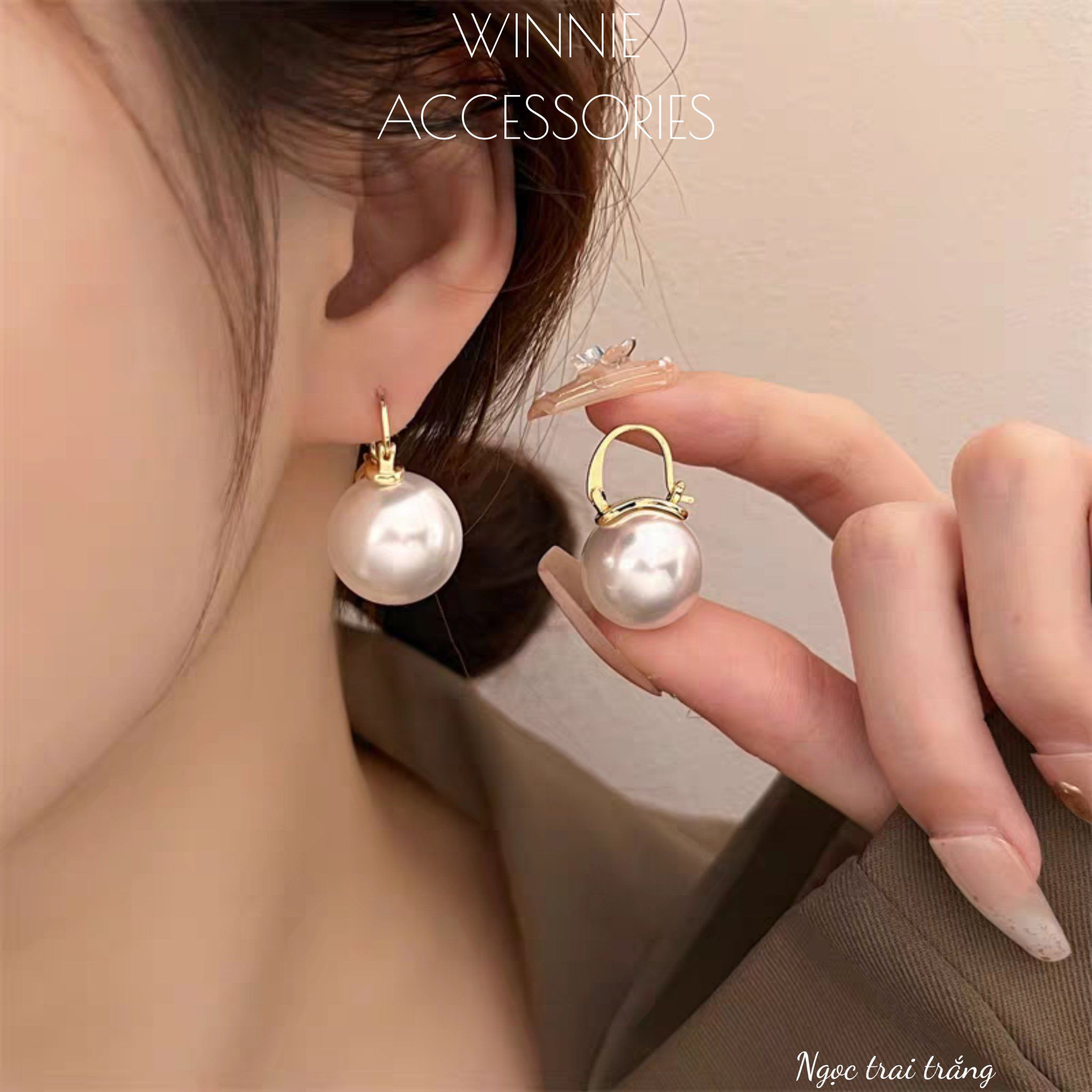  Hoa tai titan Ngọc trai trắng 