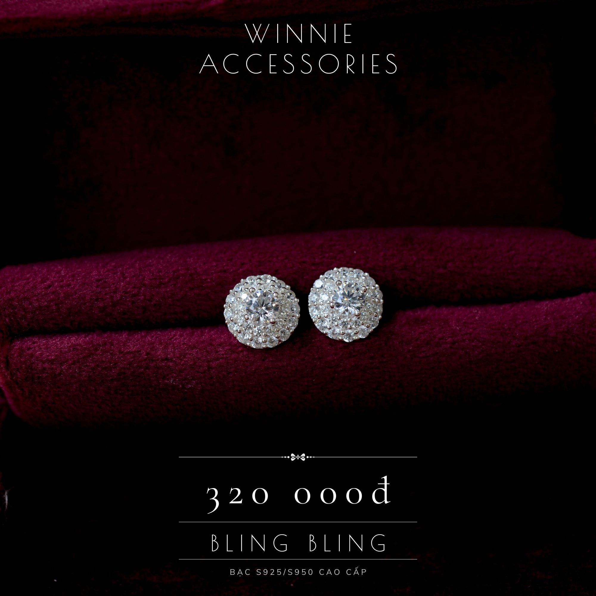  Hoa tai Bạc S925 Bling Bling 
