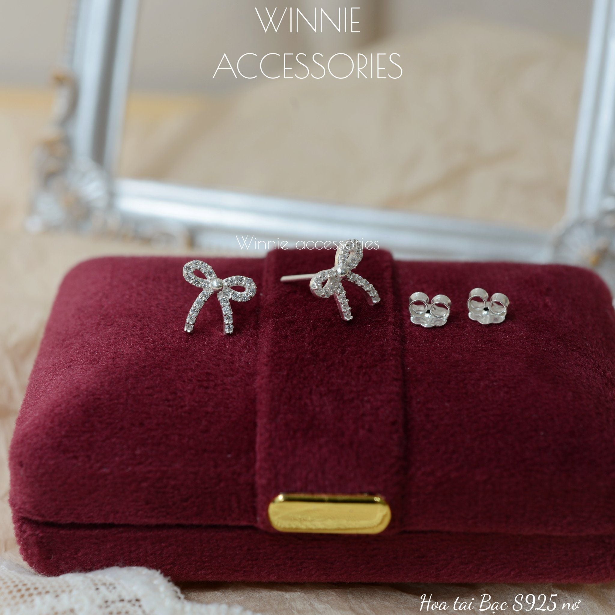  Hoa tai Bạc S925 Nơ 