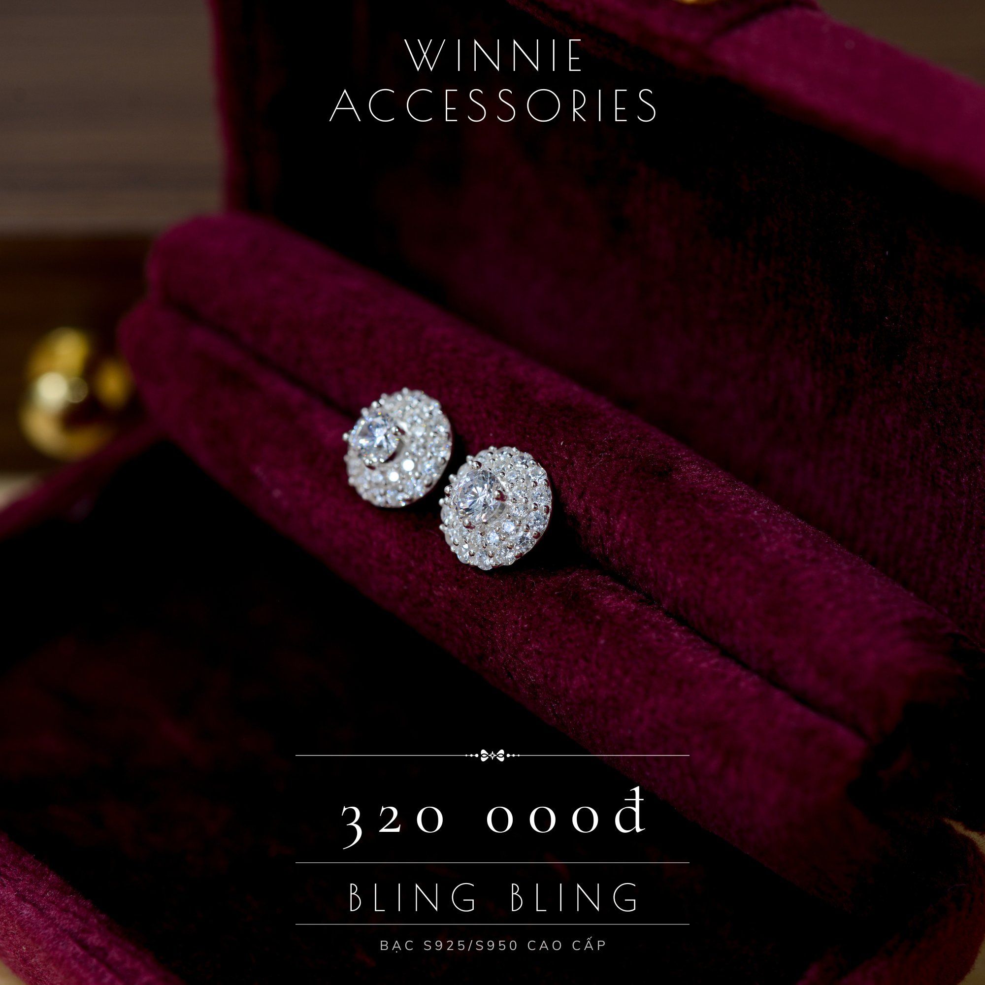  Hoa tai Bạc S925 Bling Bling 