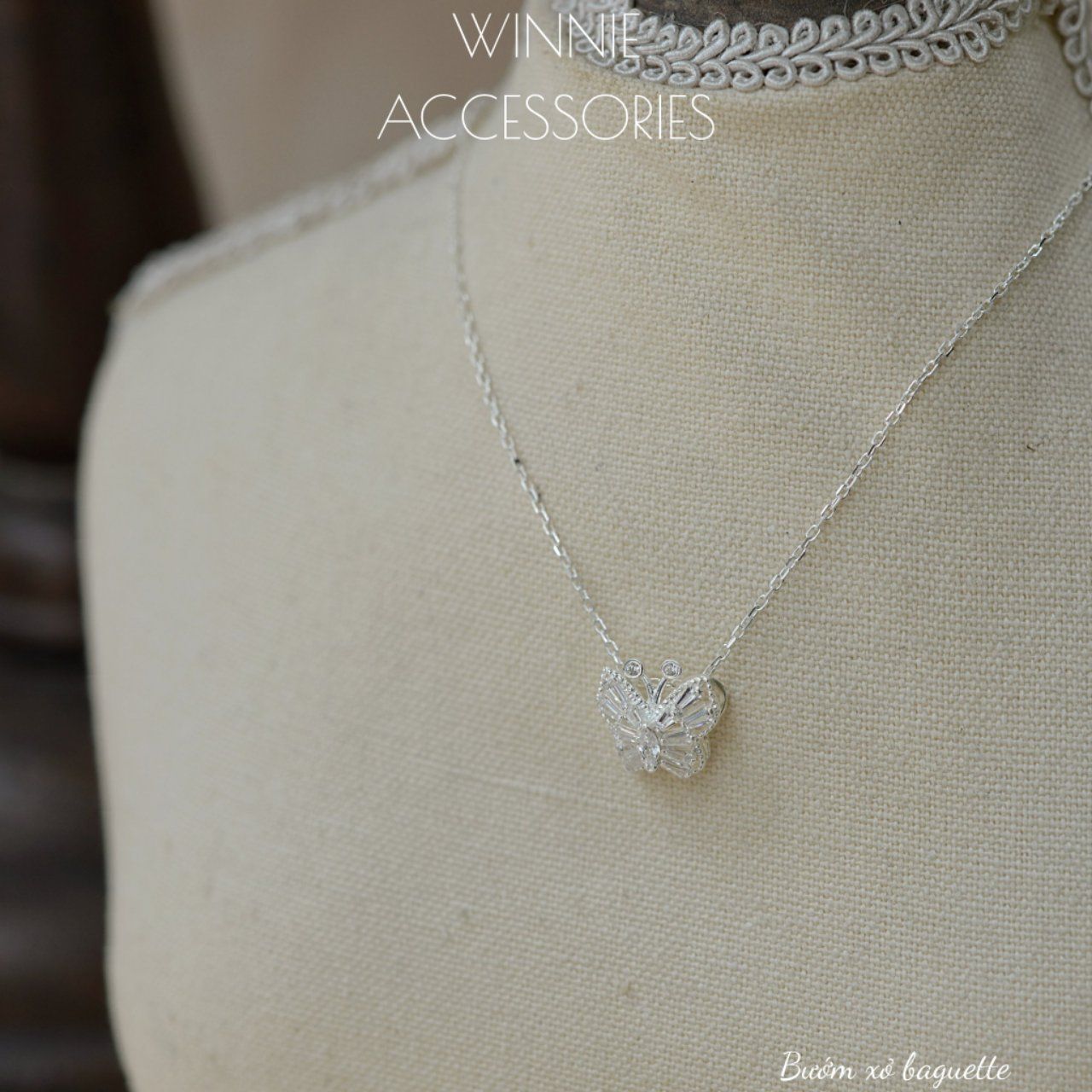  Dây chuyền Bạc S925 Bướm xỏ baguette 