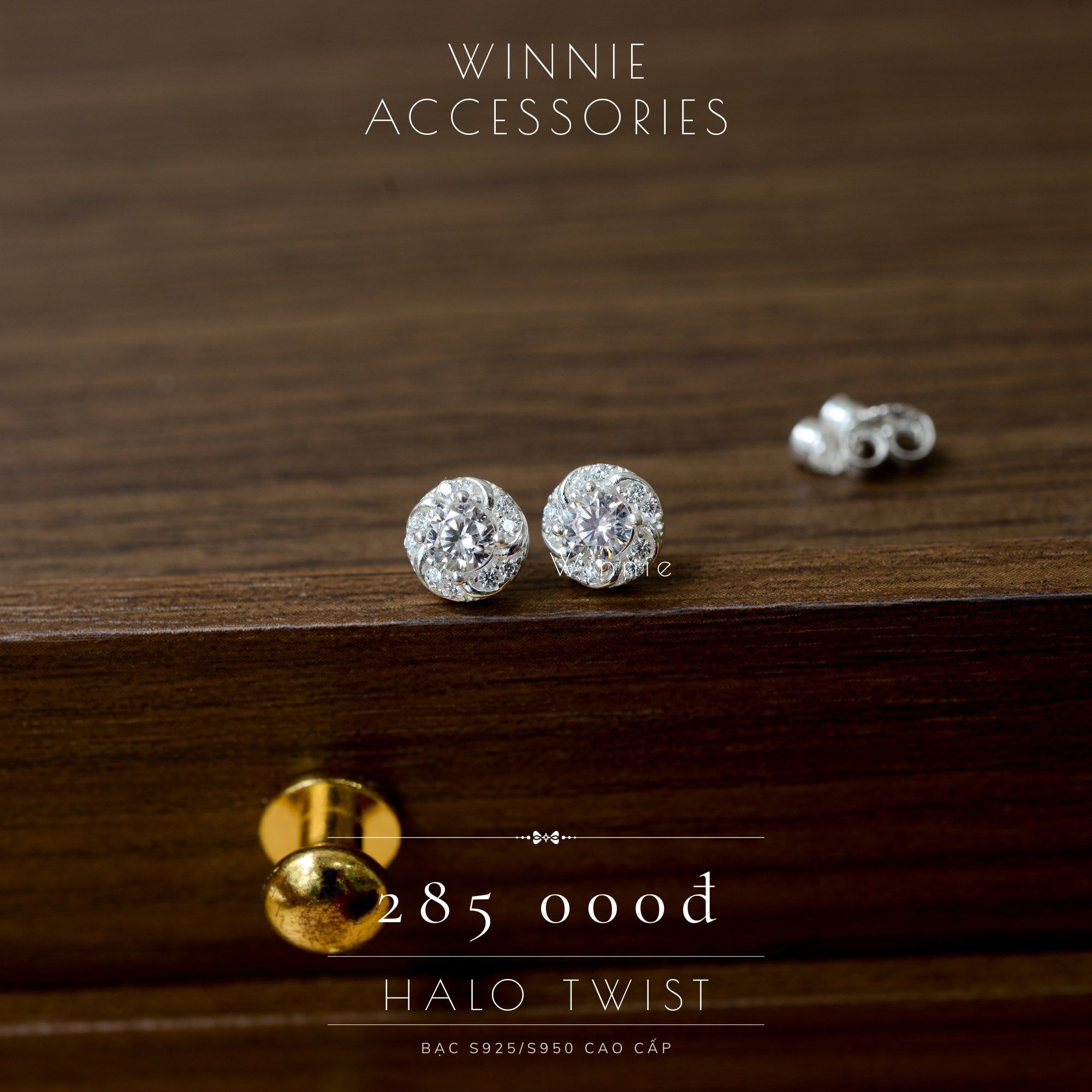  Hoa tai Bạc S925 Halo Twist 
