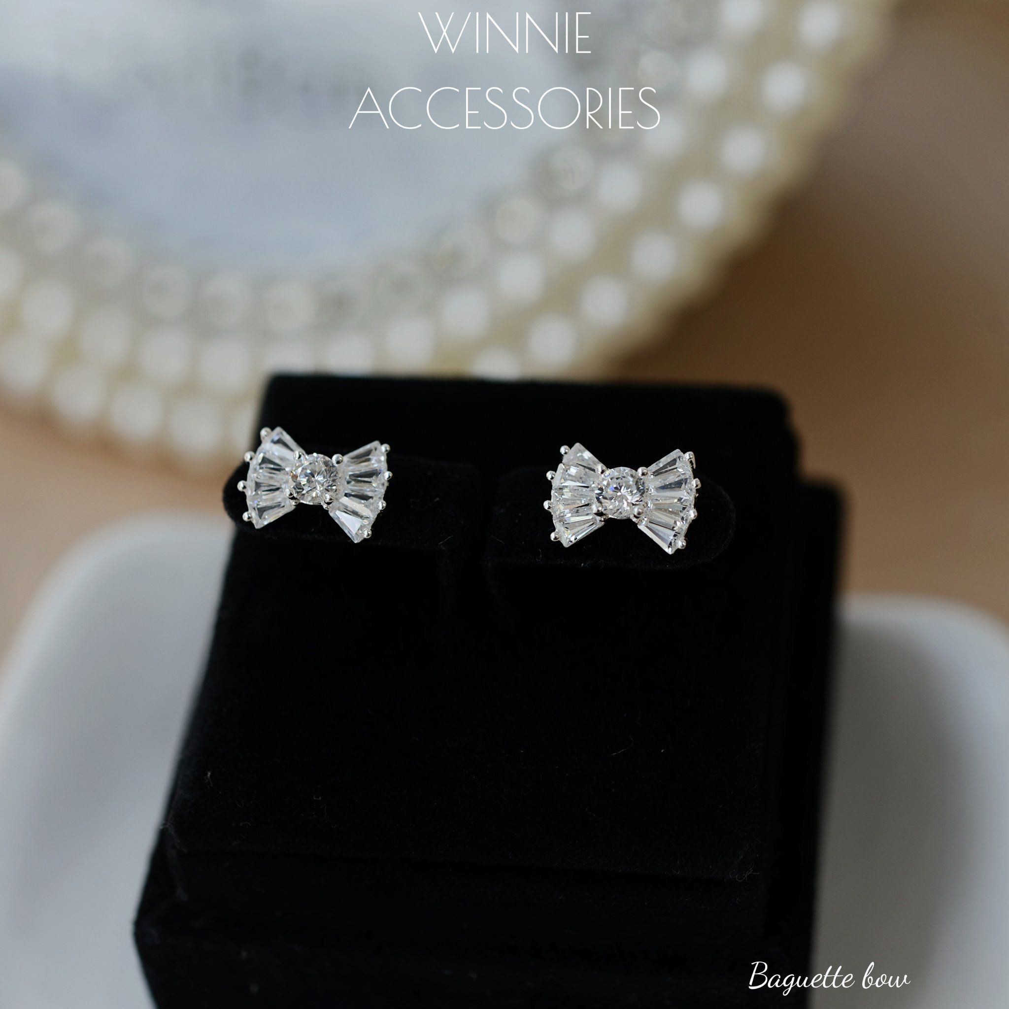  Hoa tai Bạc S925 Baguette Bow 