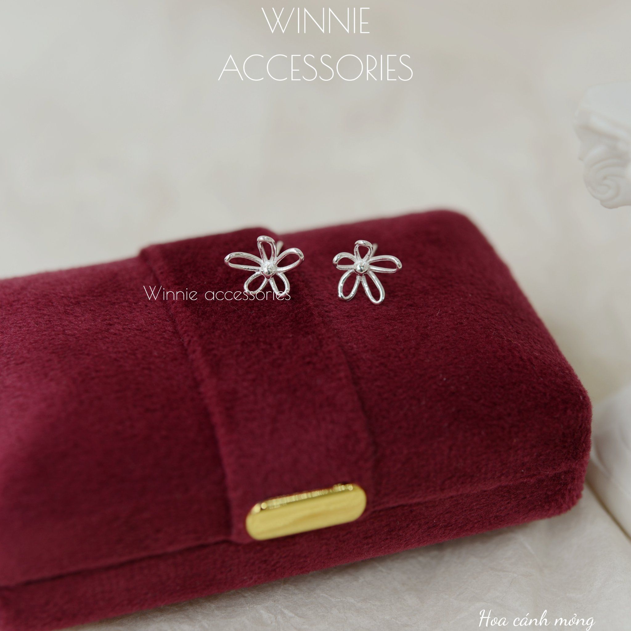  Hoa tai Bạc S925 Hoa cánh mỏng 